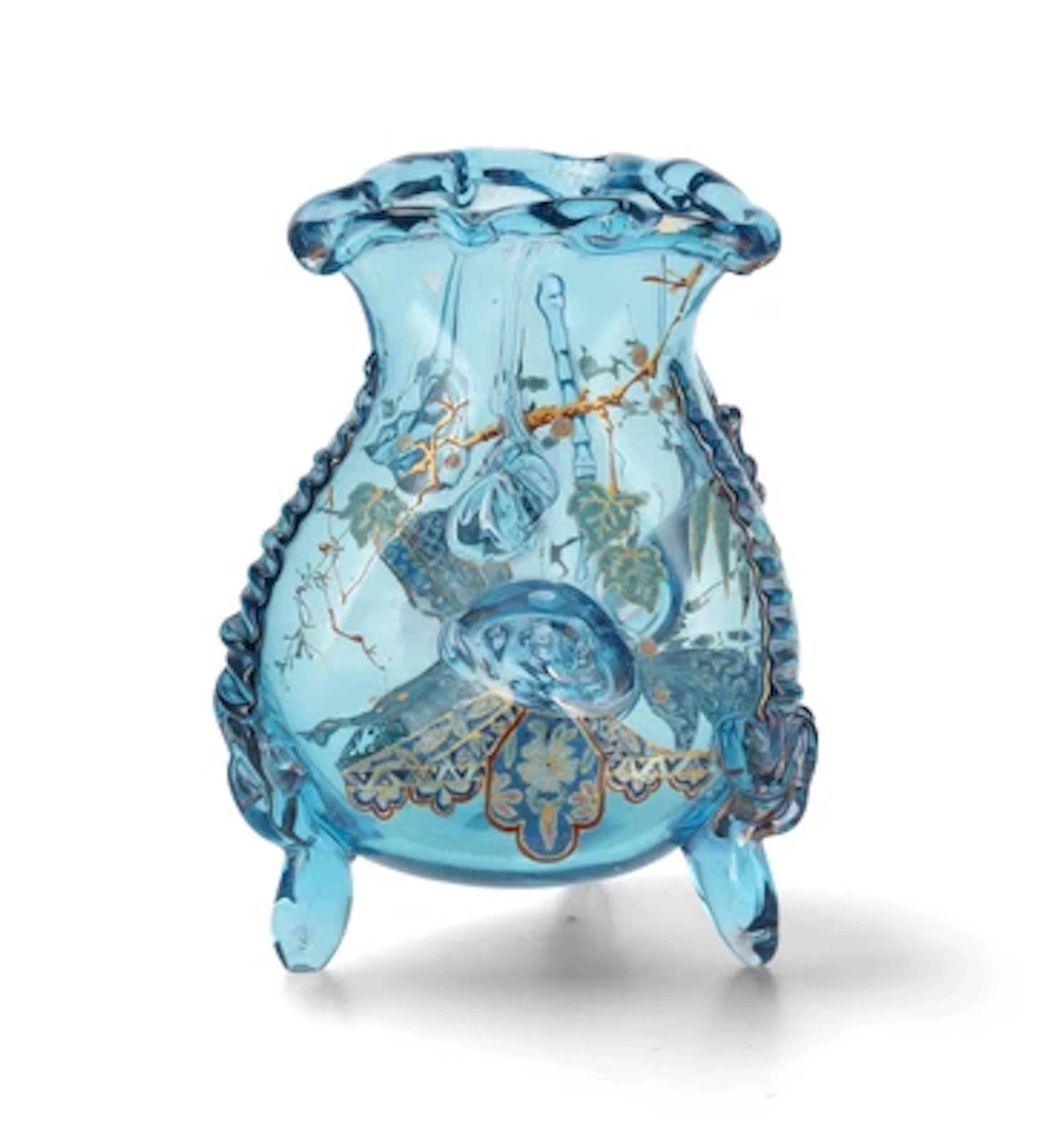 A vase with Japanese-inspired flowering branches and decorative motifs