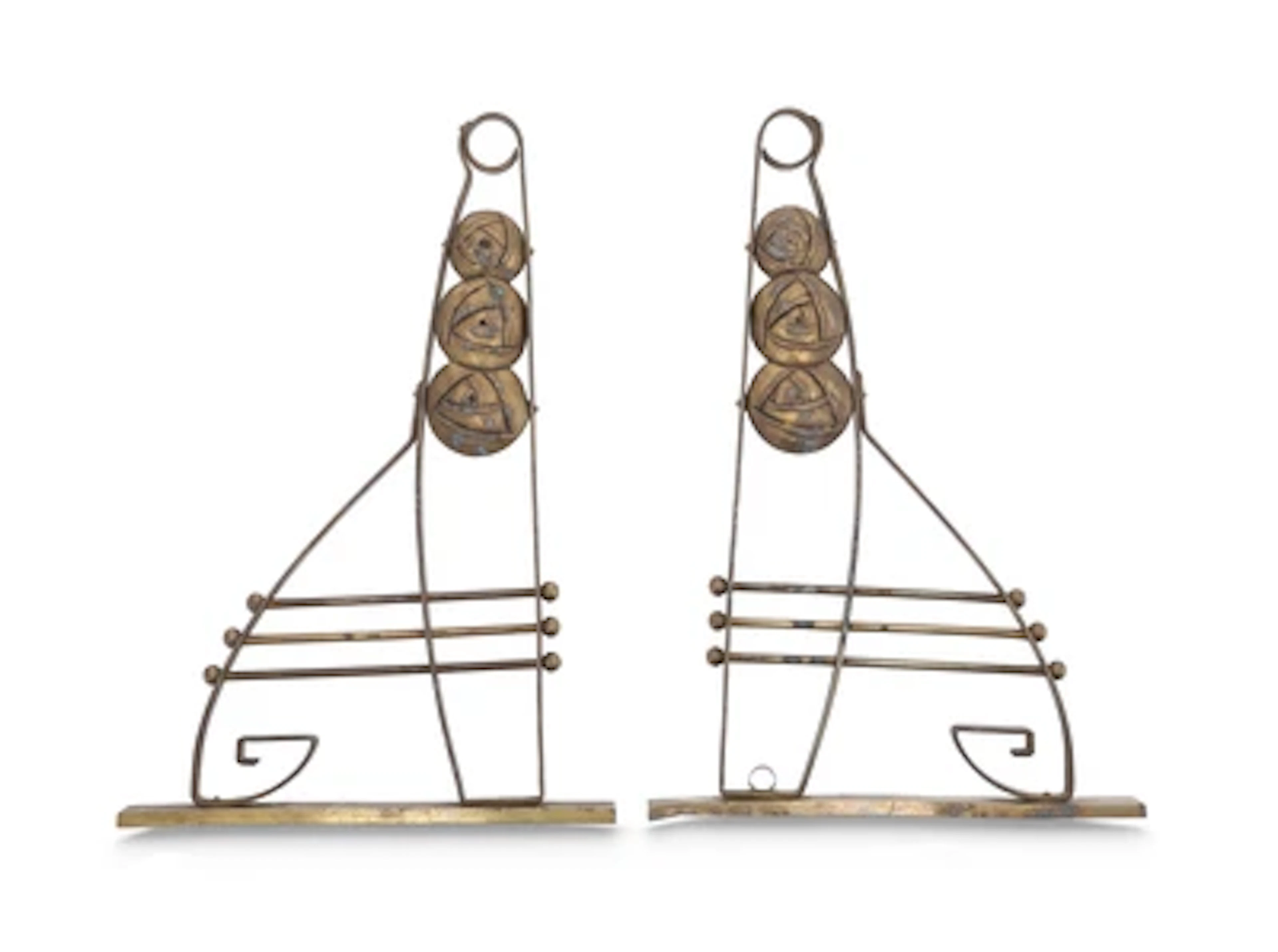 Two curtain-rod brackets with stylised rose decoration, c. 1900/15