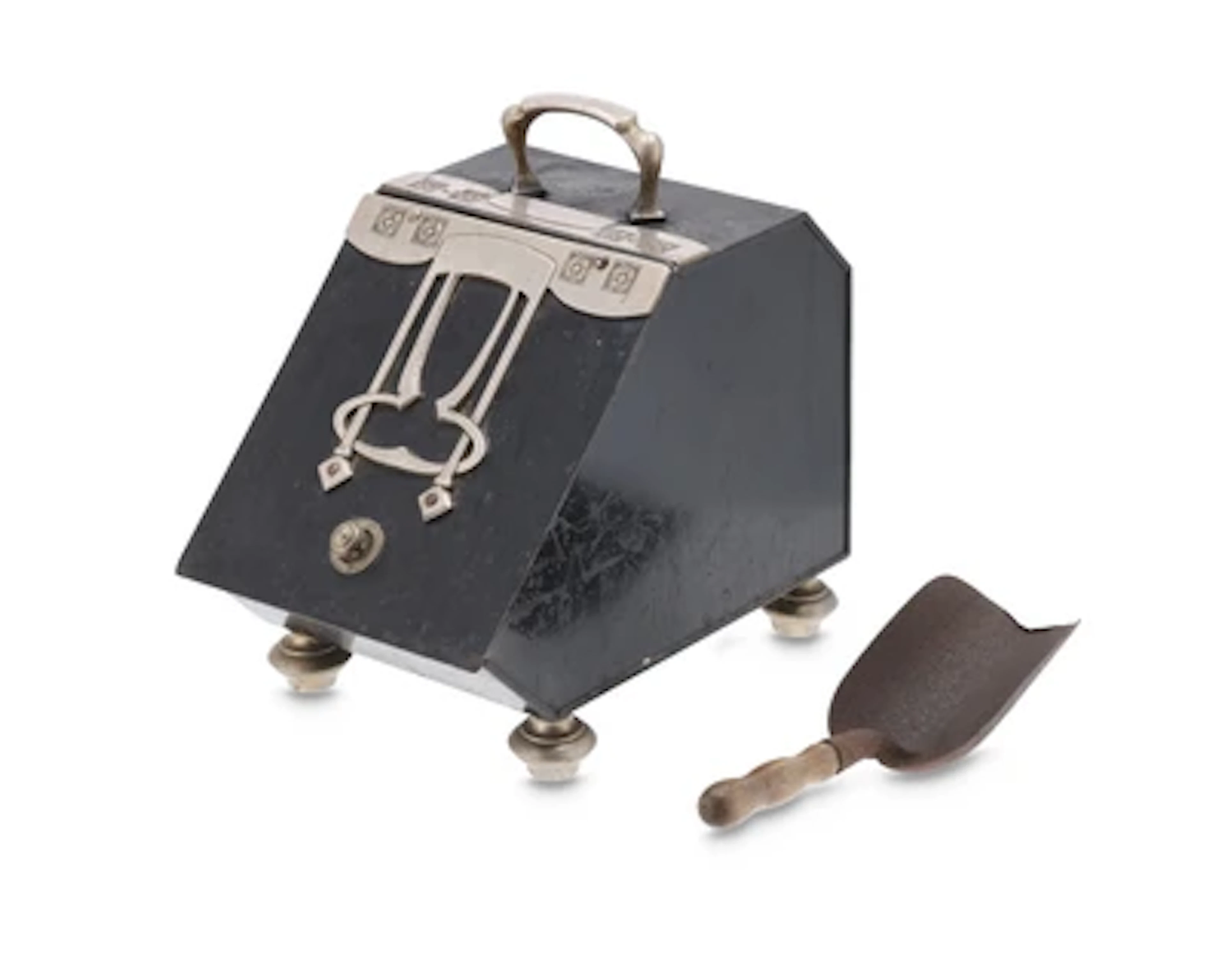A coal scuttle with ornamental mounts, c. 1900