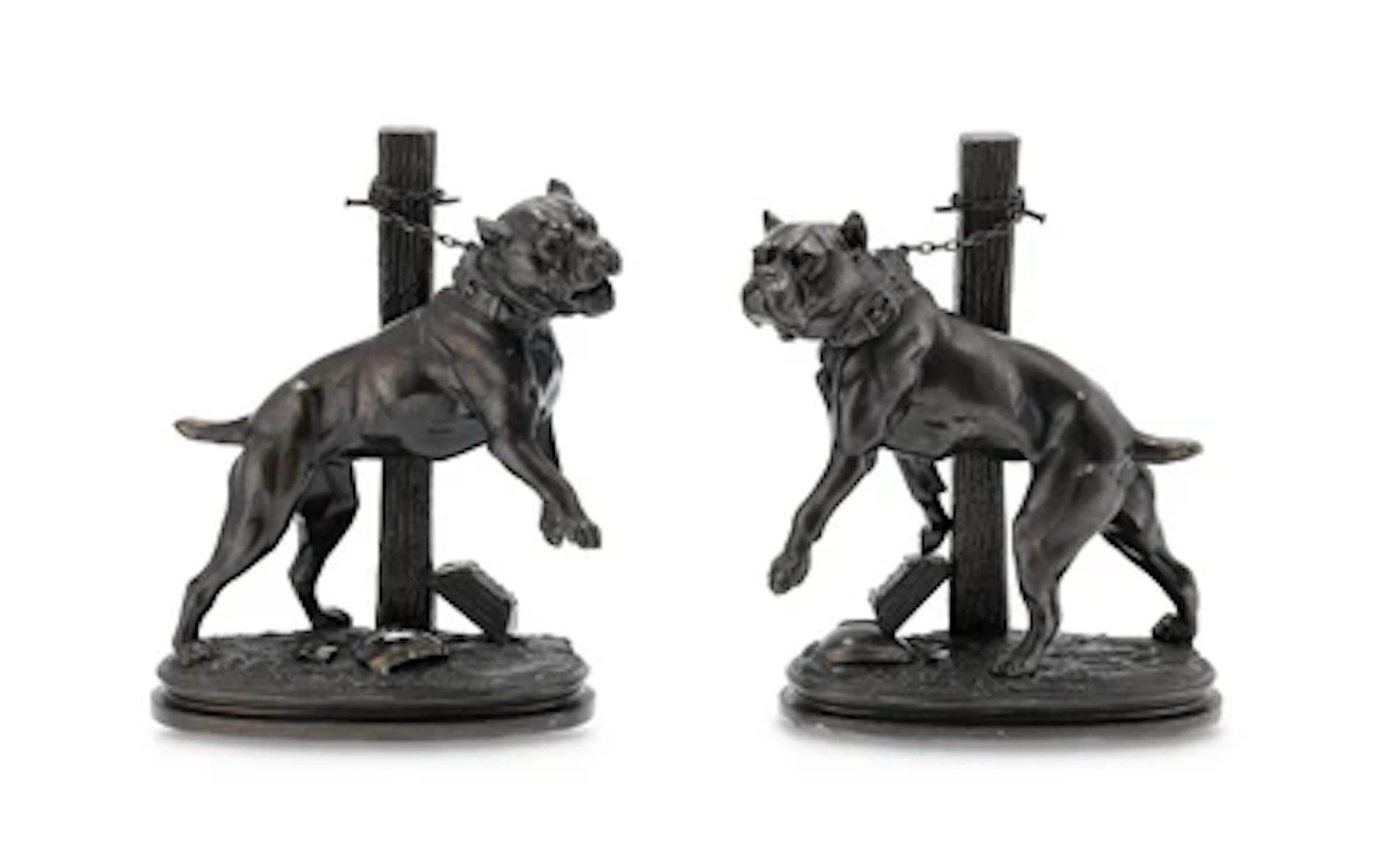 Prosper Lecourtier (1851-1925), two bulldogs on a leash, c. 1900