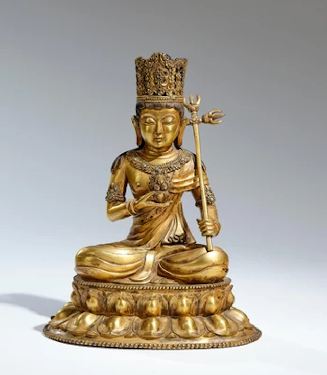 Vergoldete Bronzefigur des Akasagarbha, China, 20. Jh.