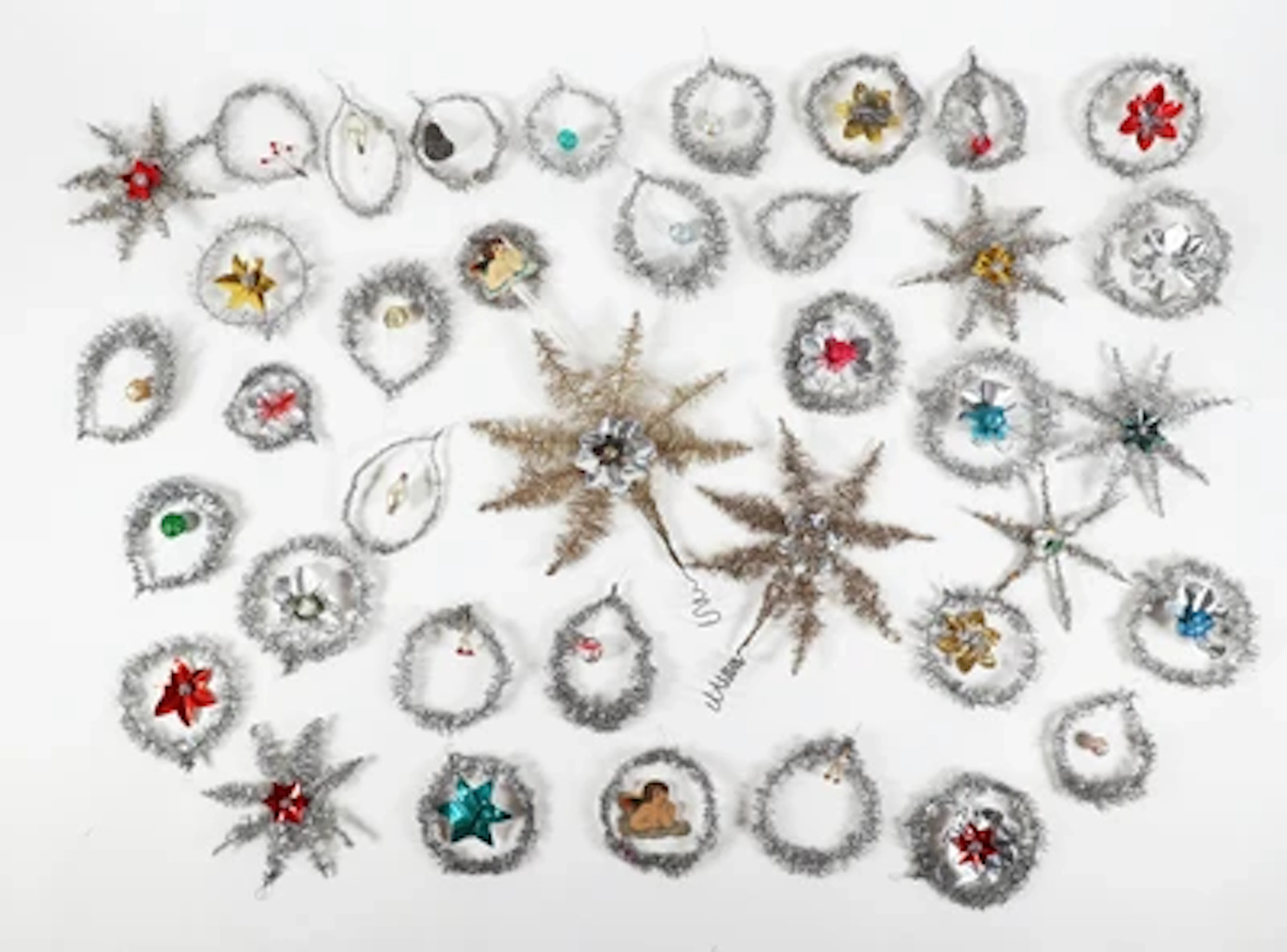 38 Stück Silberplätt/Lametta Christbaumschmuck, 1. Hälfte 20. Jahrhundert
