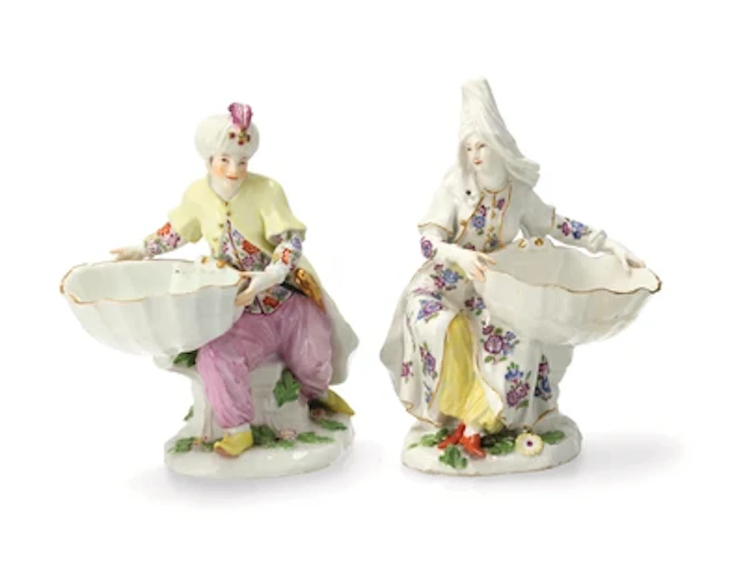 A Pair of Turks with Spice or Sweetmeat Dishes, Meissen, c. 1750
