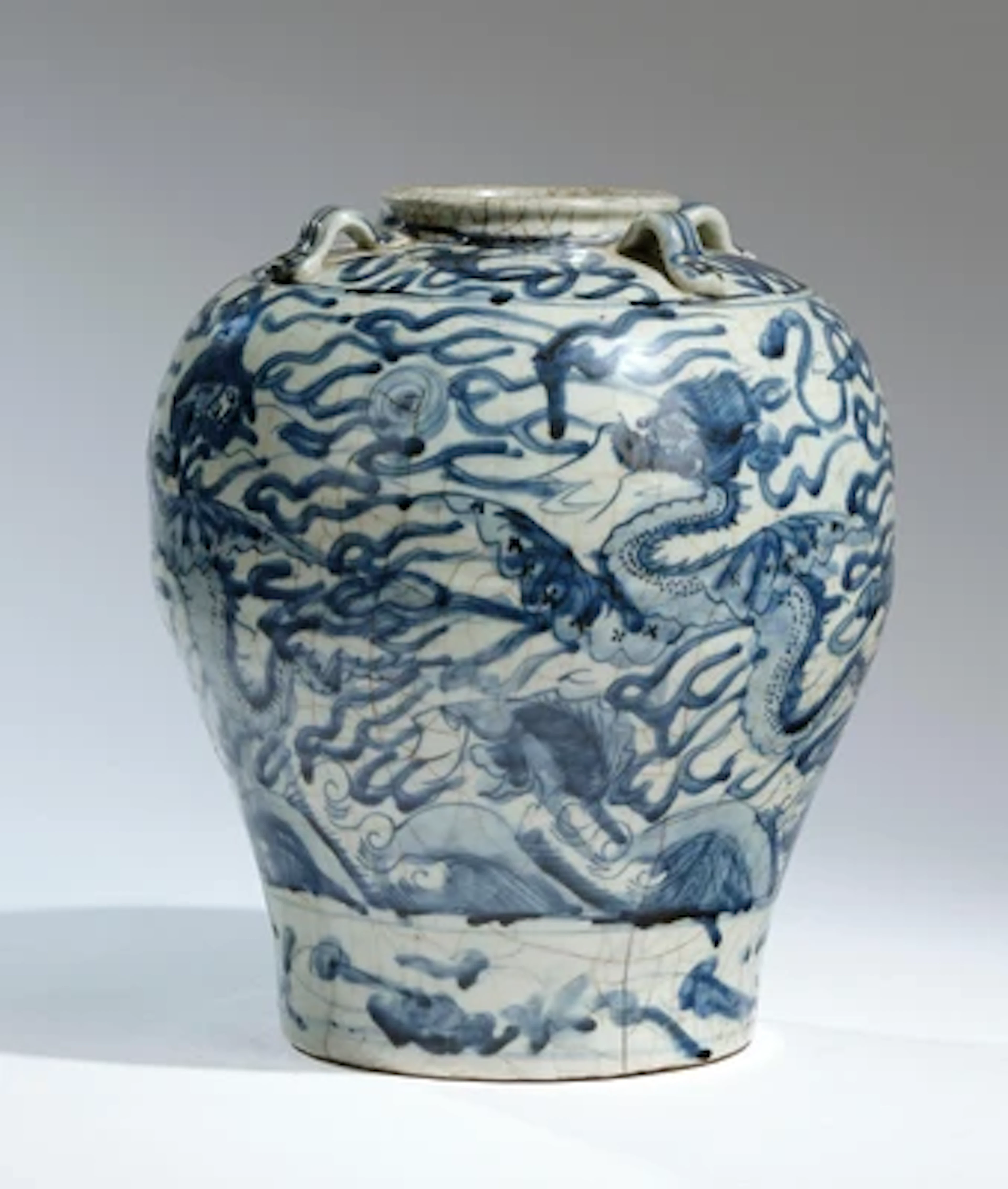 Blau-weißes Swatow Gefäß, China, späte Ming Dynastie