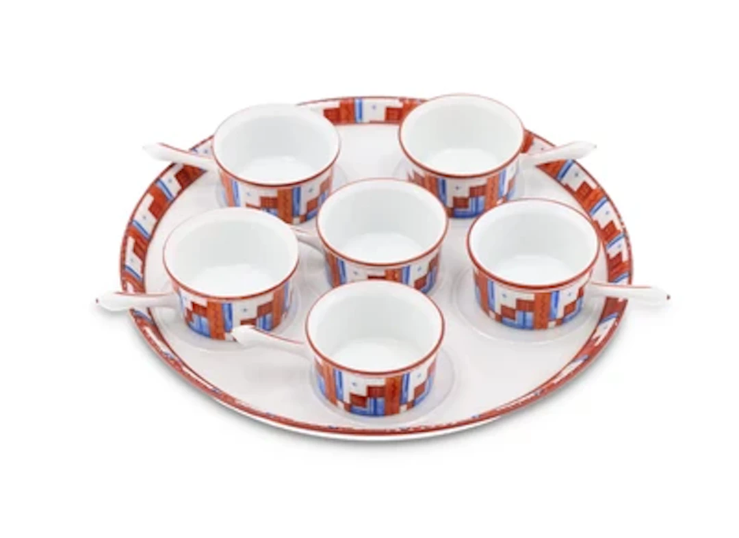 Art Déco Set aus sechs Schalen mit Handhabe und Anbieteschale, Rosenthal