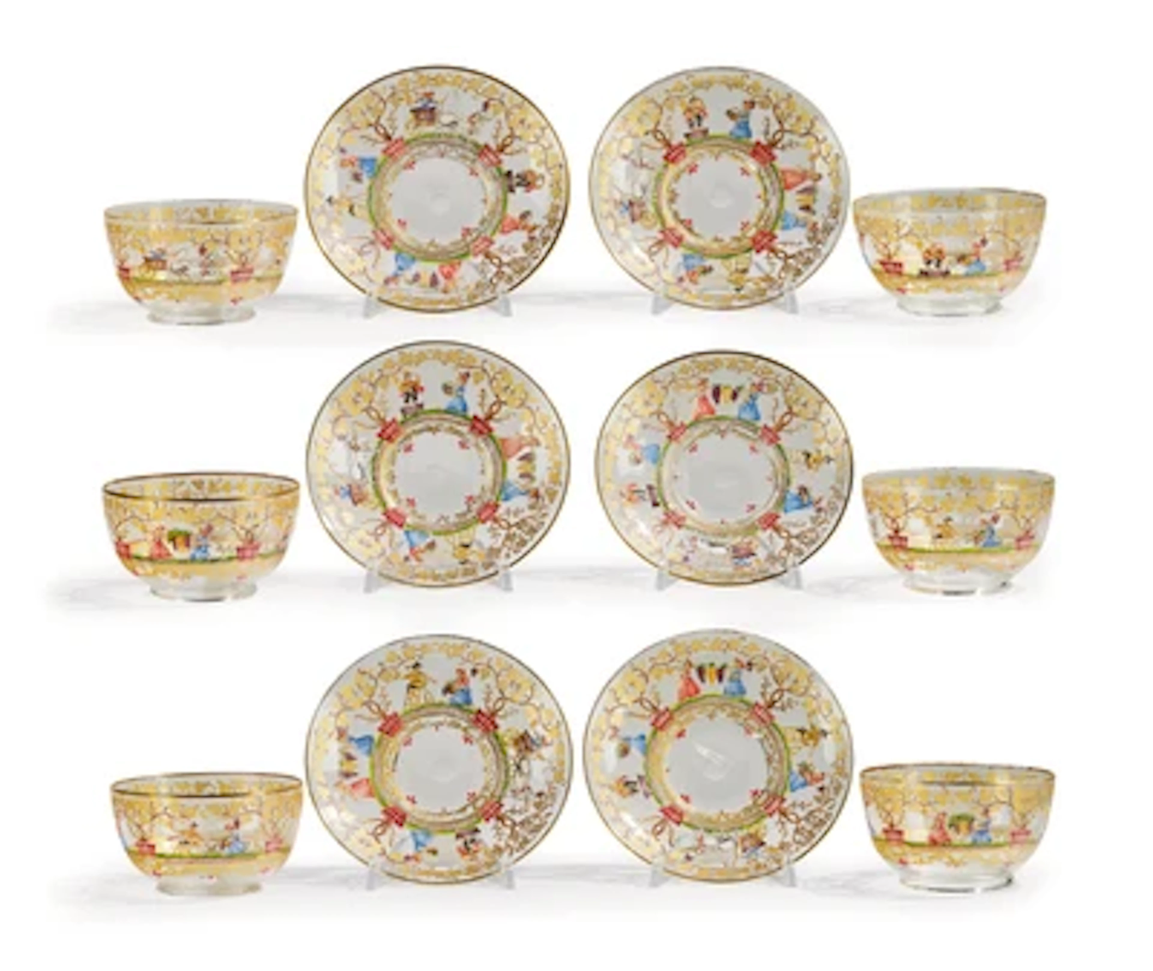 Glass bowls and saucers, 6 pieces each, 'Wine Harvest'