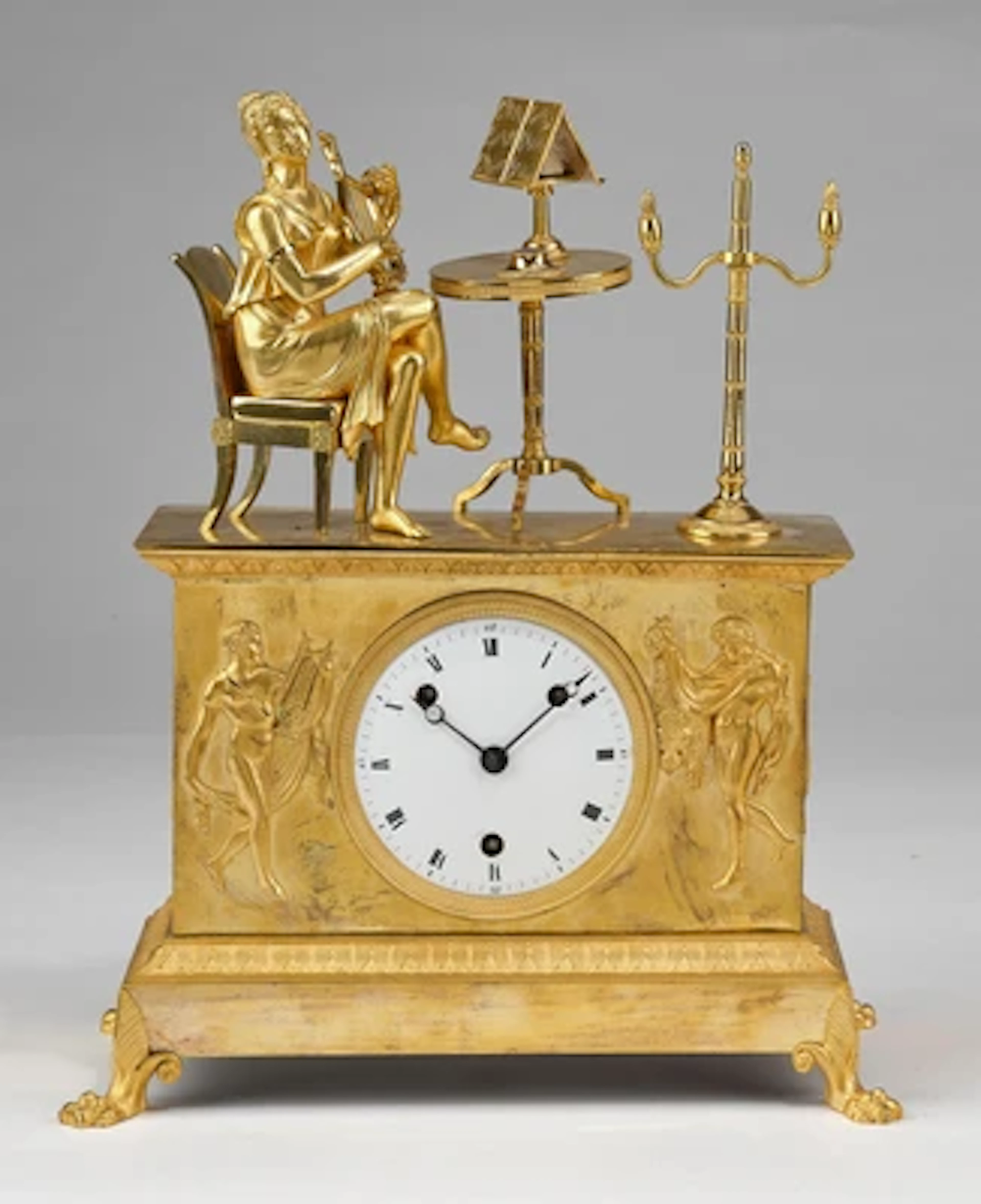 Charles X Bronze Kaminuhr mit Viertelstundenschlag
