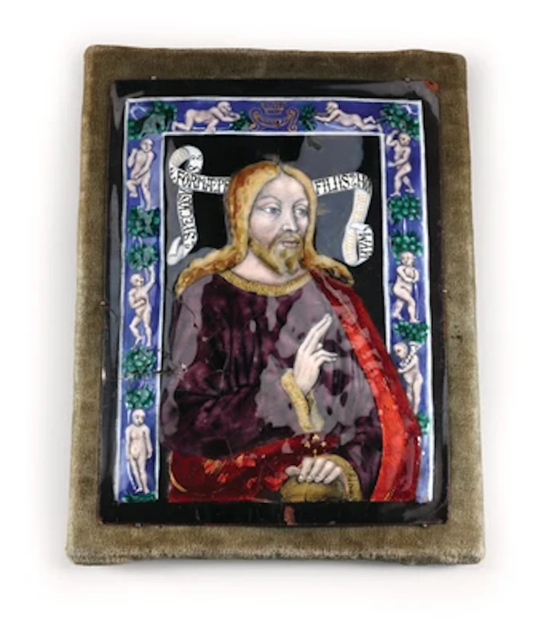 A Limoges Enamel Plaque with Salvator Mundi