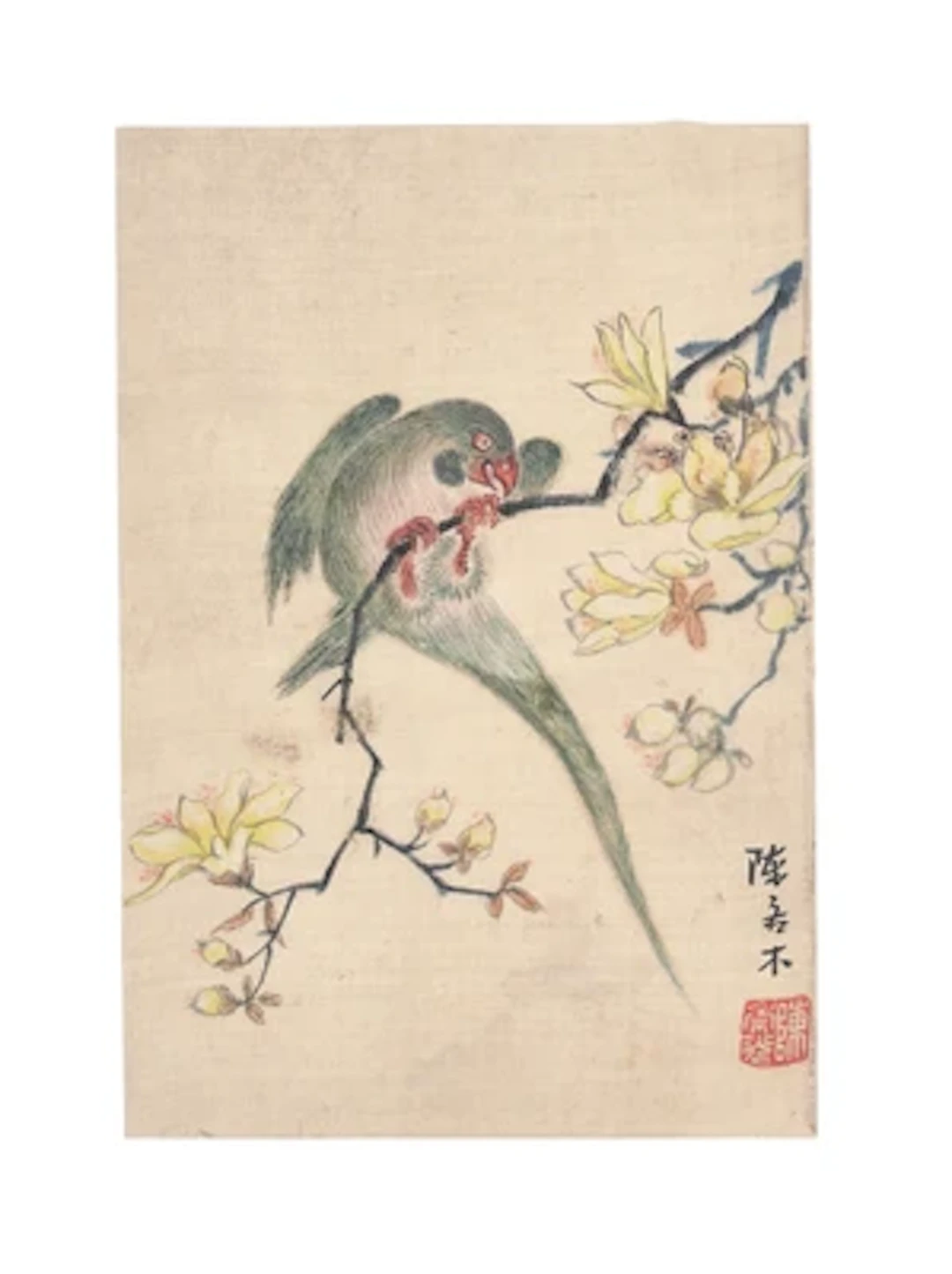 Cheng Hengke (1876-1923) attributed to, Parrot on a blossomed tree