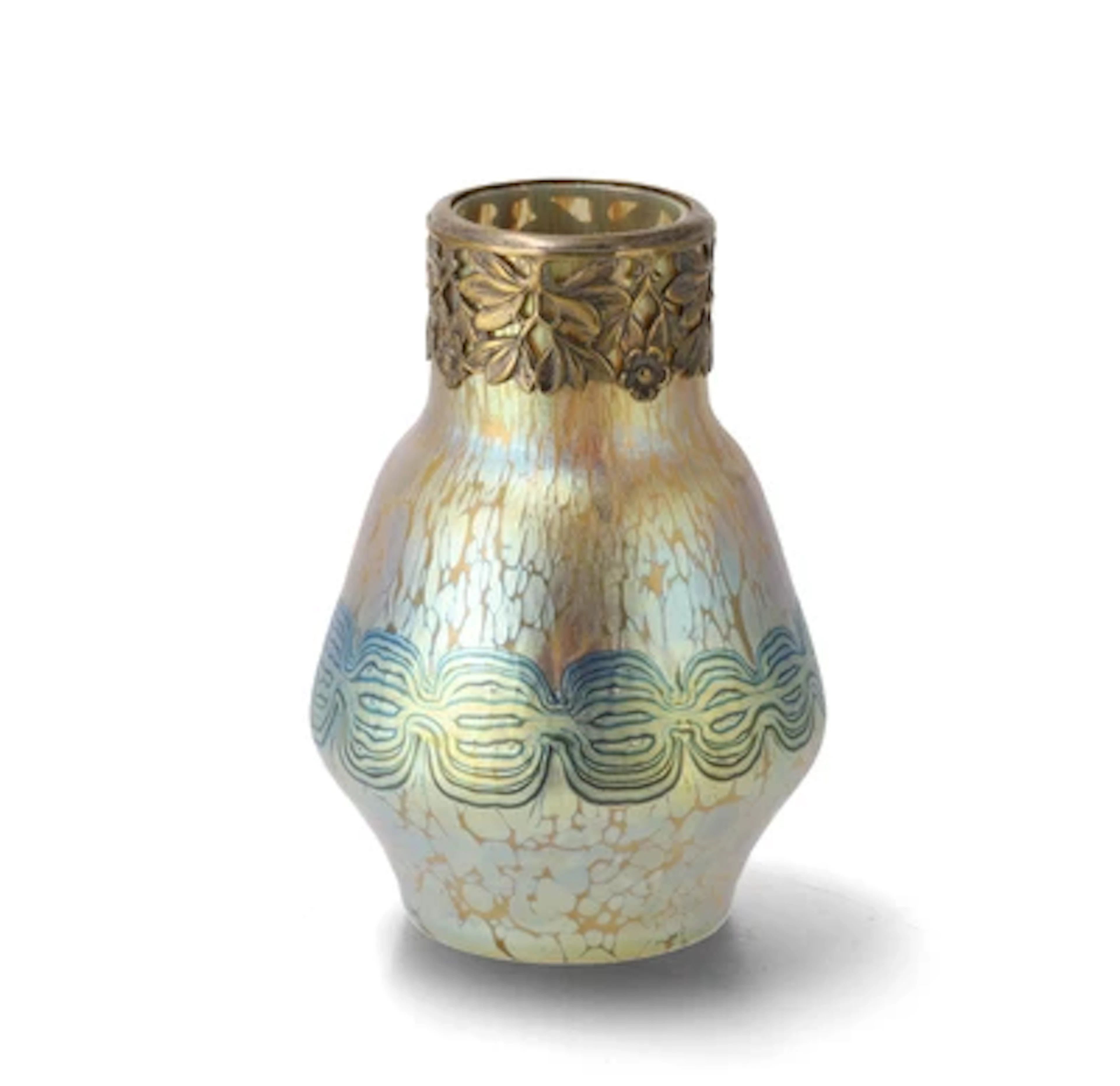 A vase with brass mount in the form of leaves and flowers, Johann
