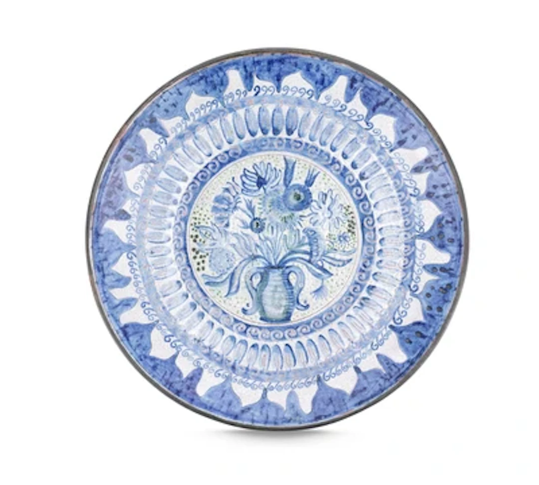 Ernst Huber, a 'Blue' plate with vase of flowers, Schleiss Keramik