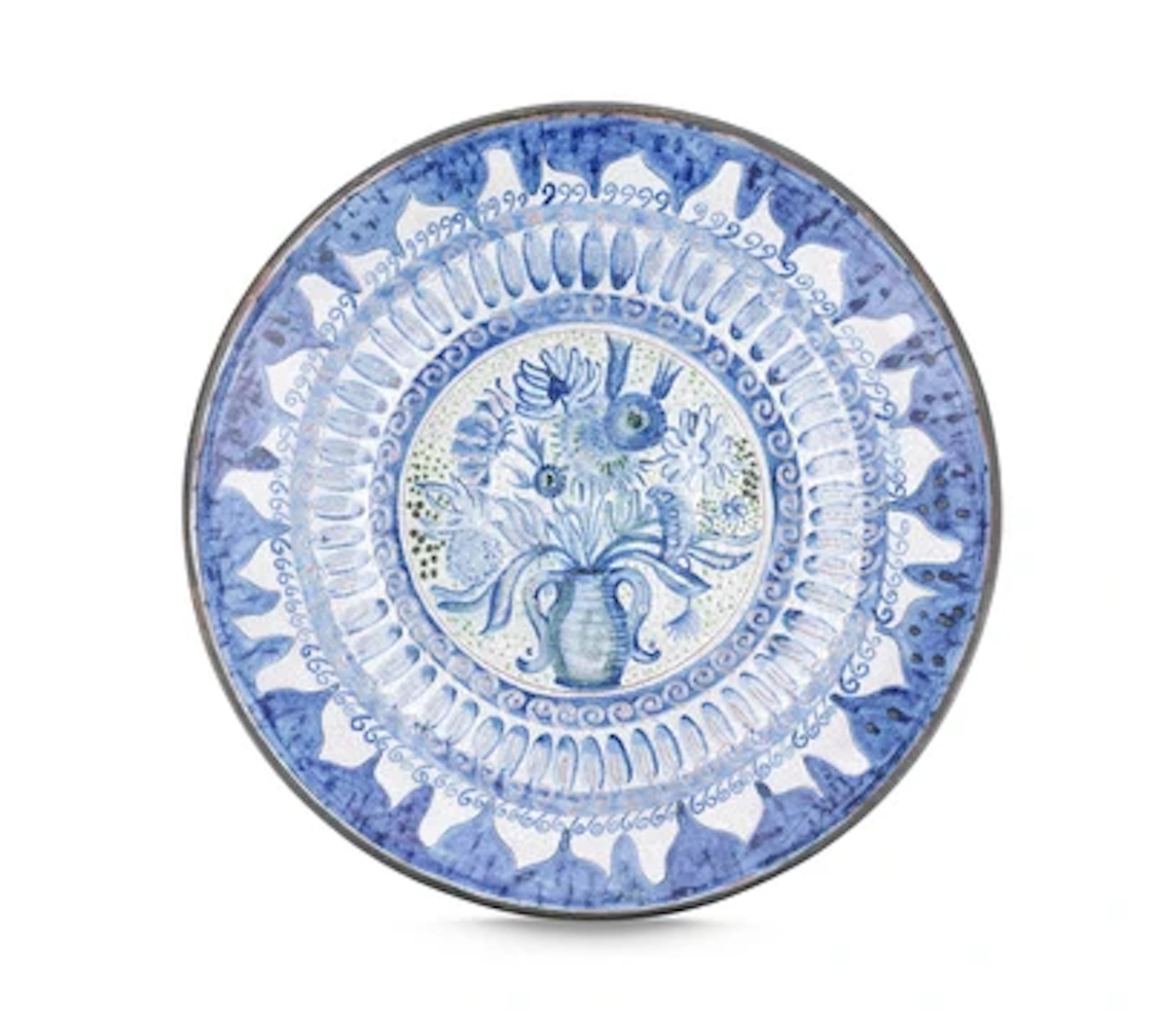 Ernst Huber, a 'Blue' plate with vase of flowers, Schleiss Keramik