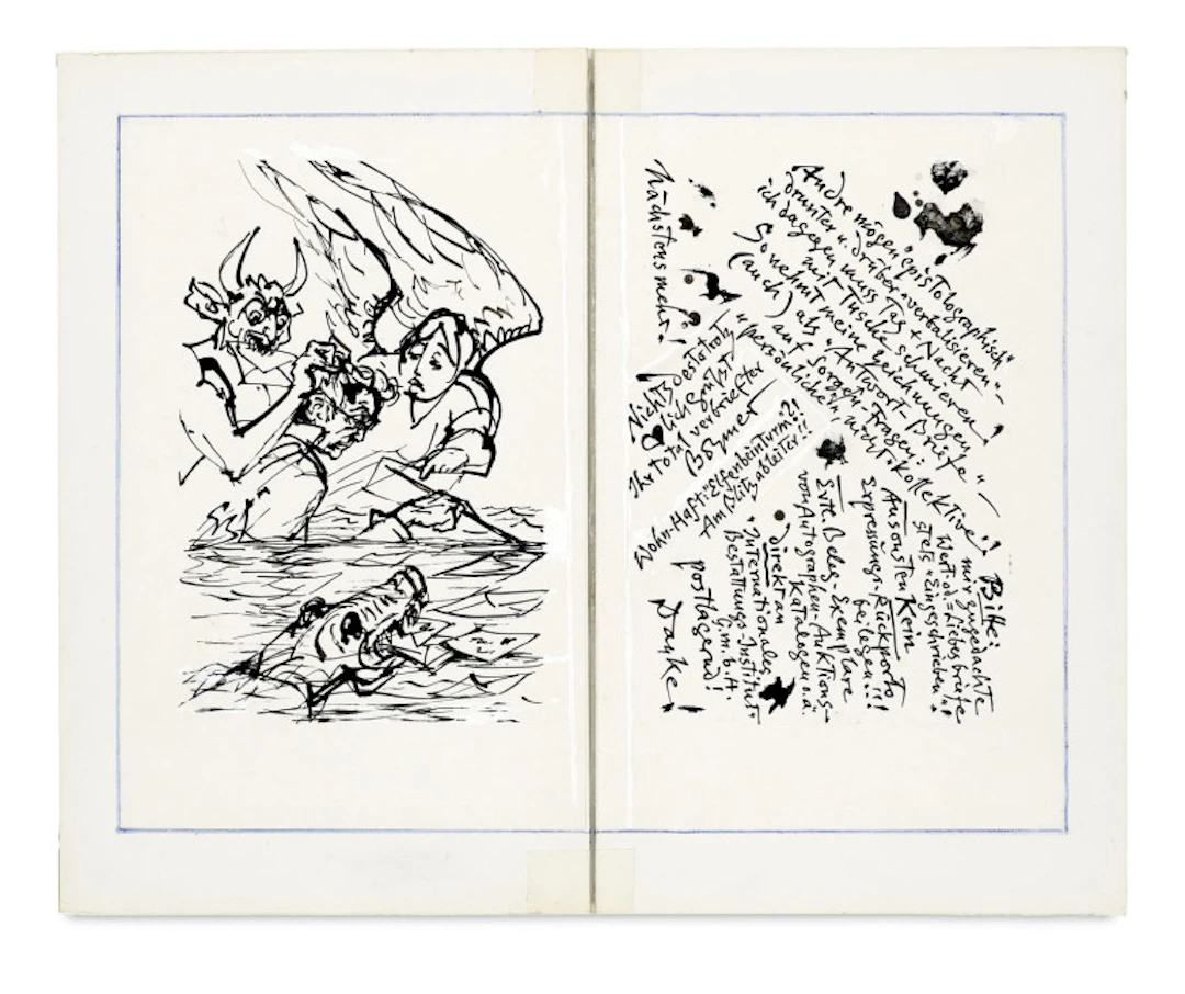 Gunter Böhmer. Zeichnung mit Textcollage. …