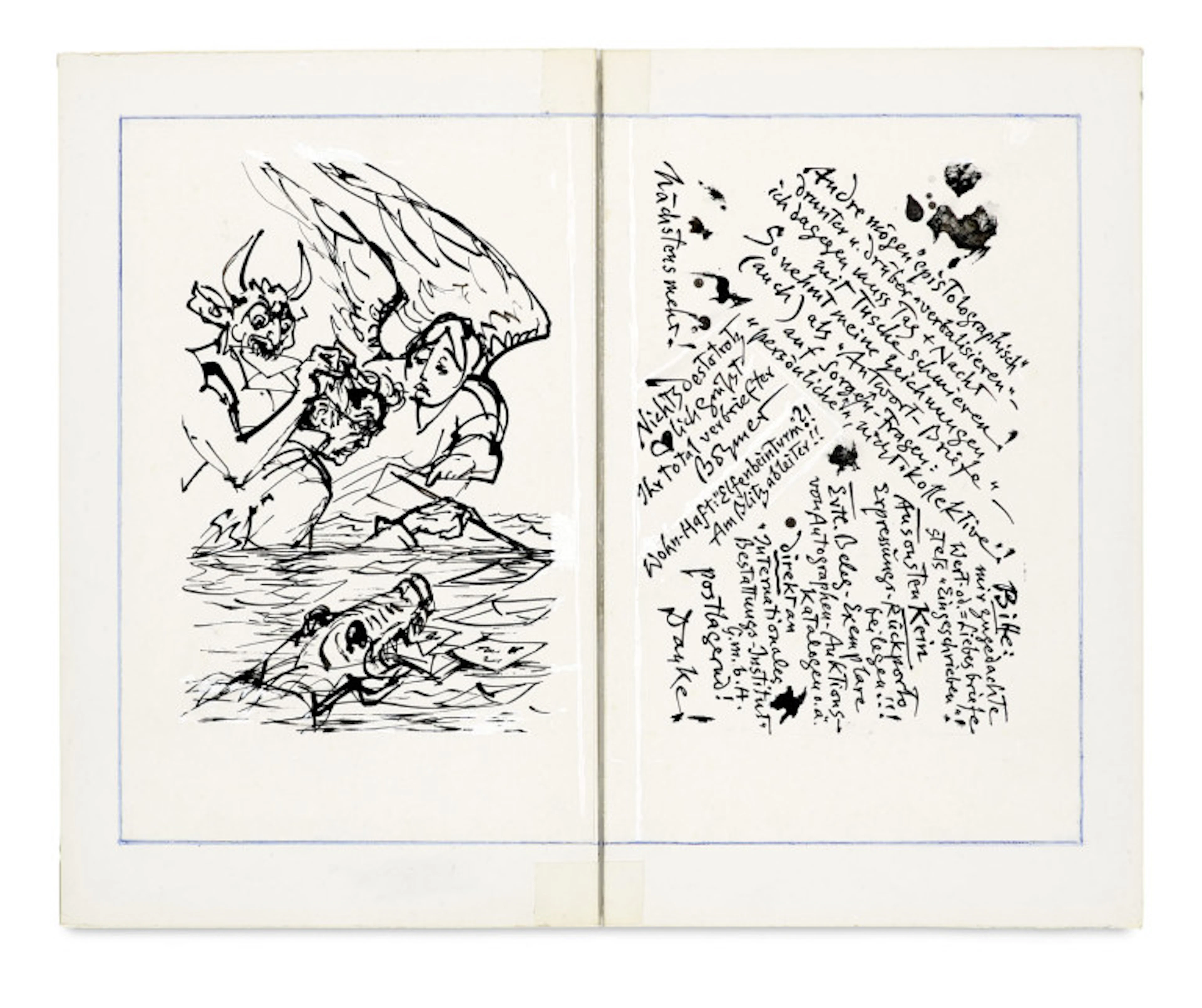 Gunter Böhmer. Zeichnung mit Textcollage. …