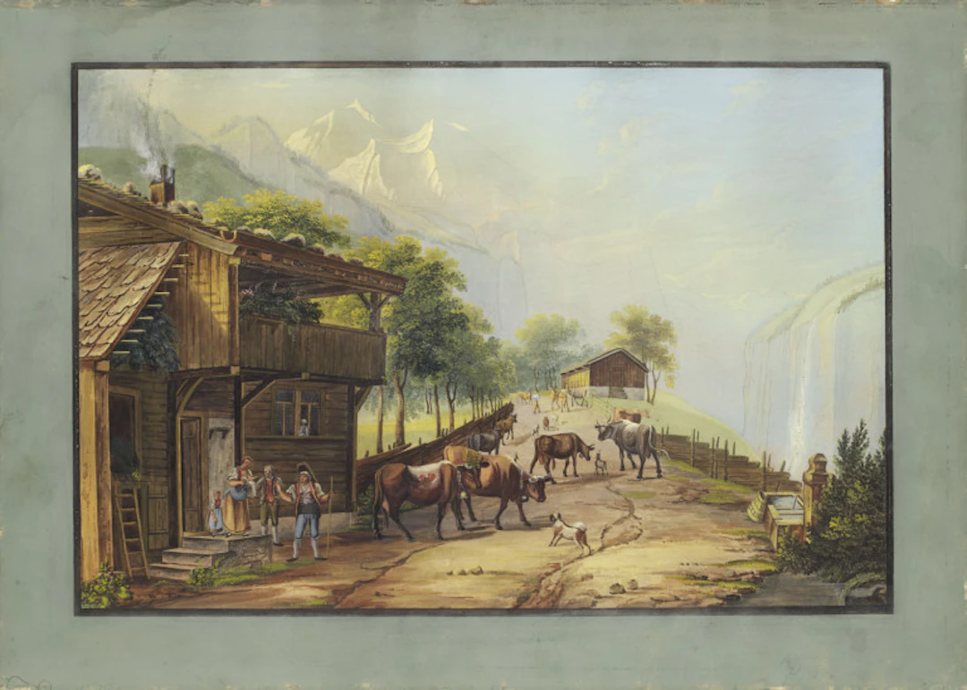 Genreszene mit Almlandschaft. …