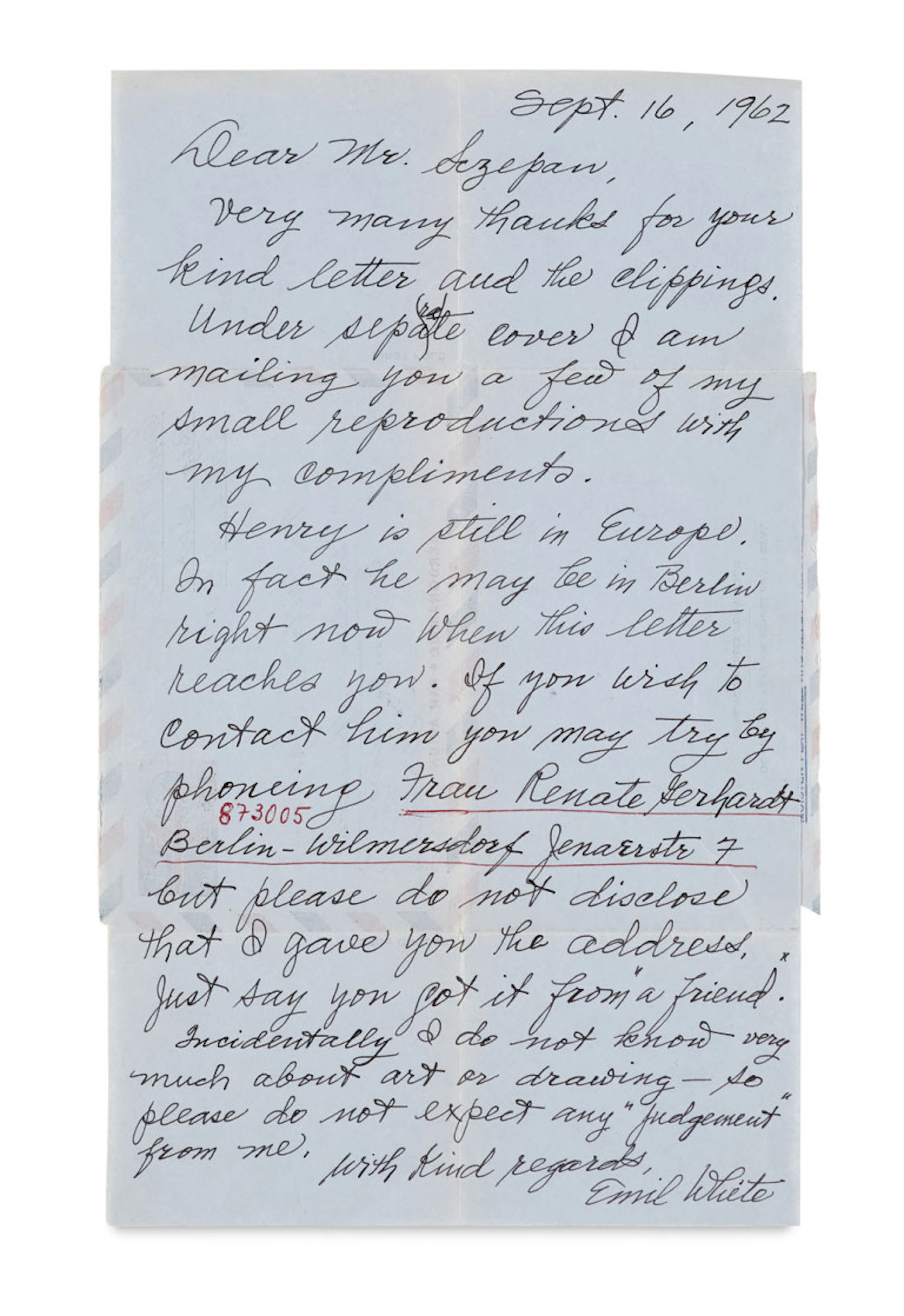 Emil White. Brief von Emil White and …