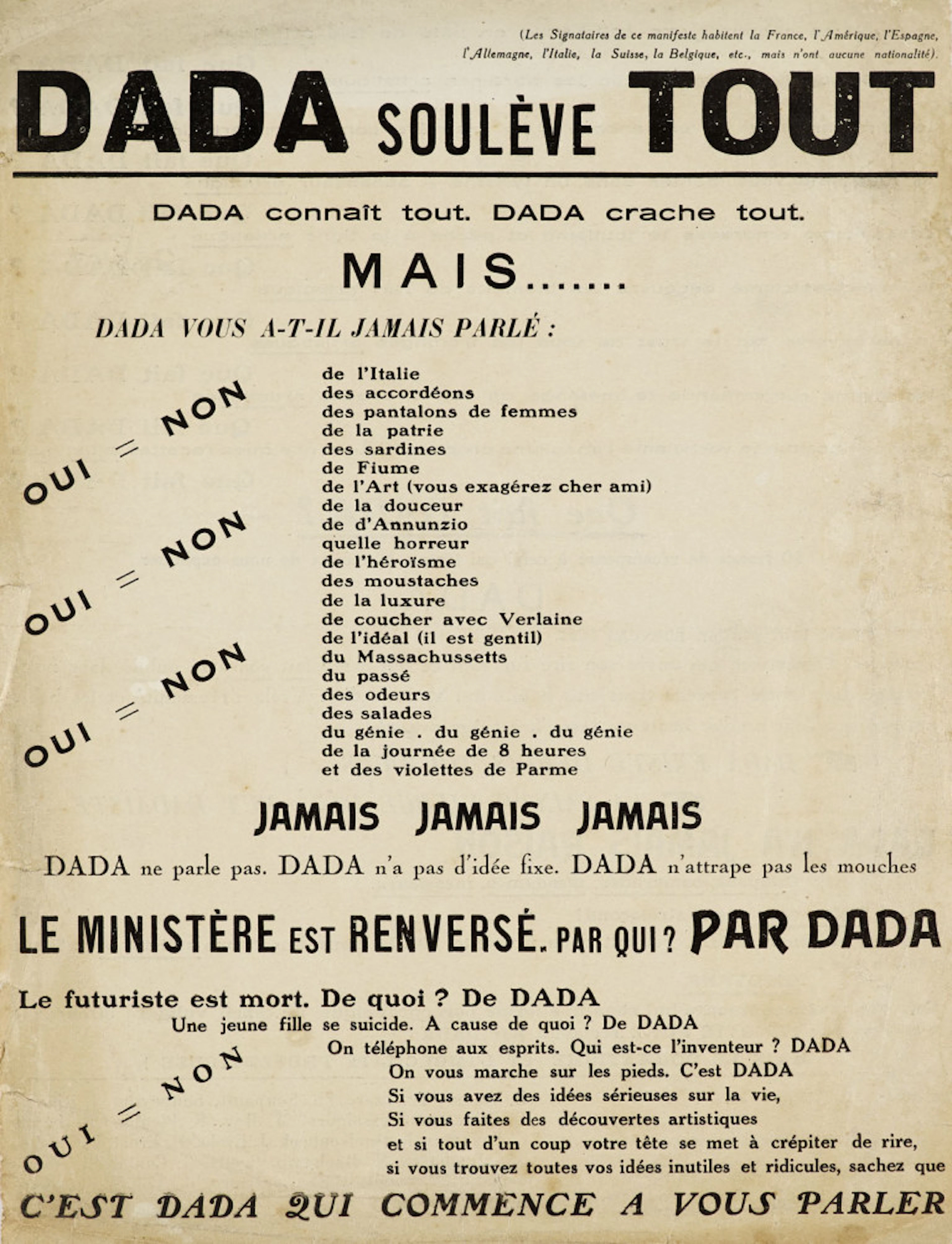 Tristan Tzara. DADA SOULÈVE TOUT. DADA …