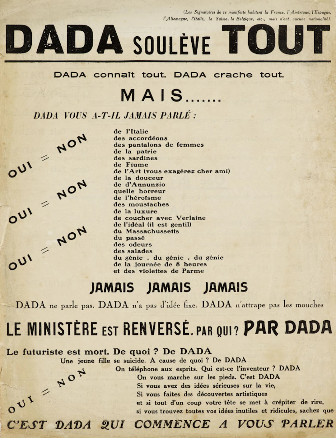 Tristan Tzara. DADA SOULÈVE TOUT. DADA …