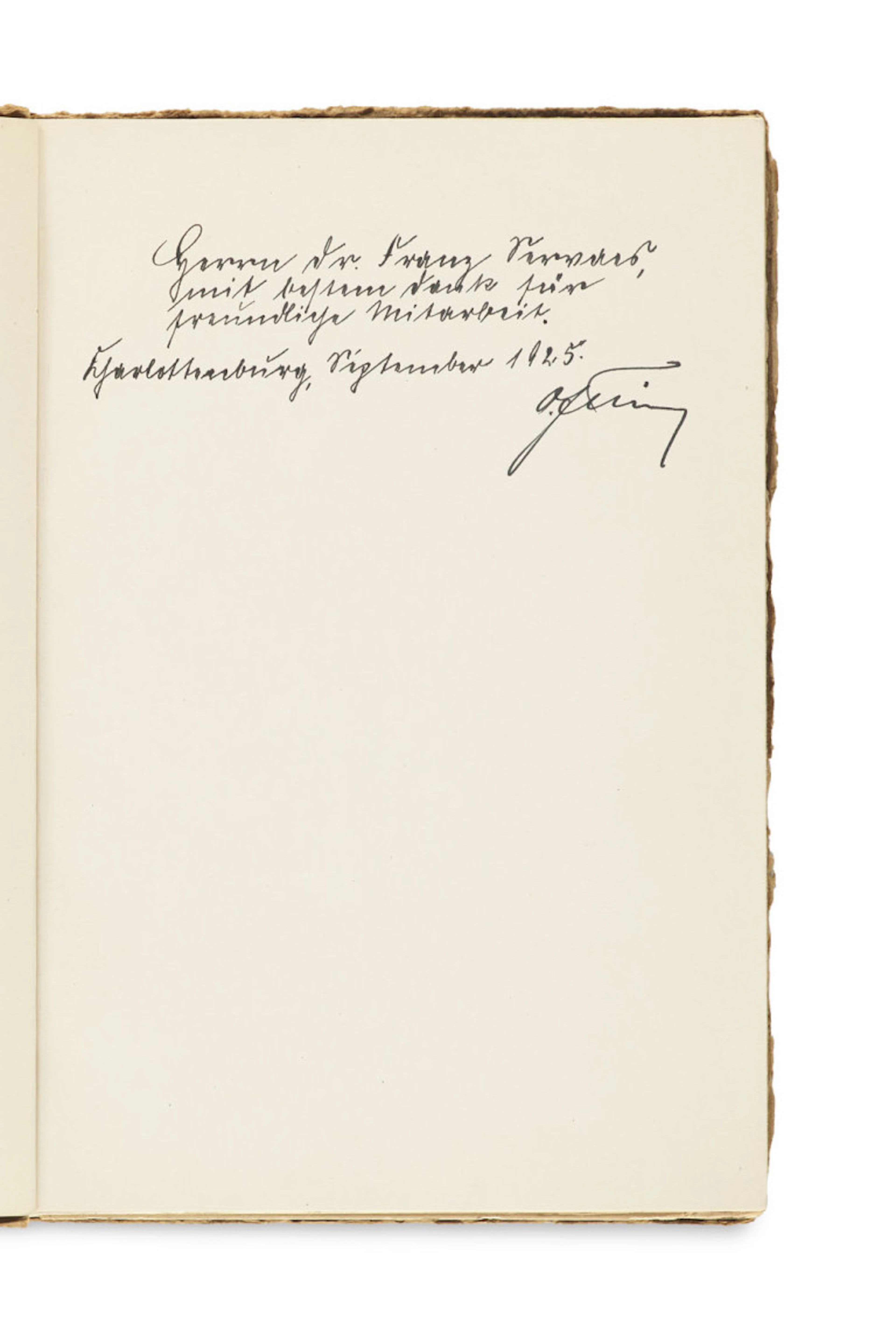 Otto Felsing. Widmung mit eigenhändiger …