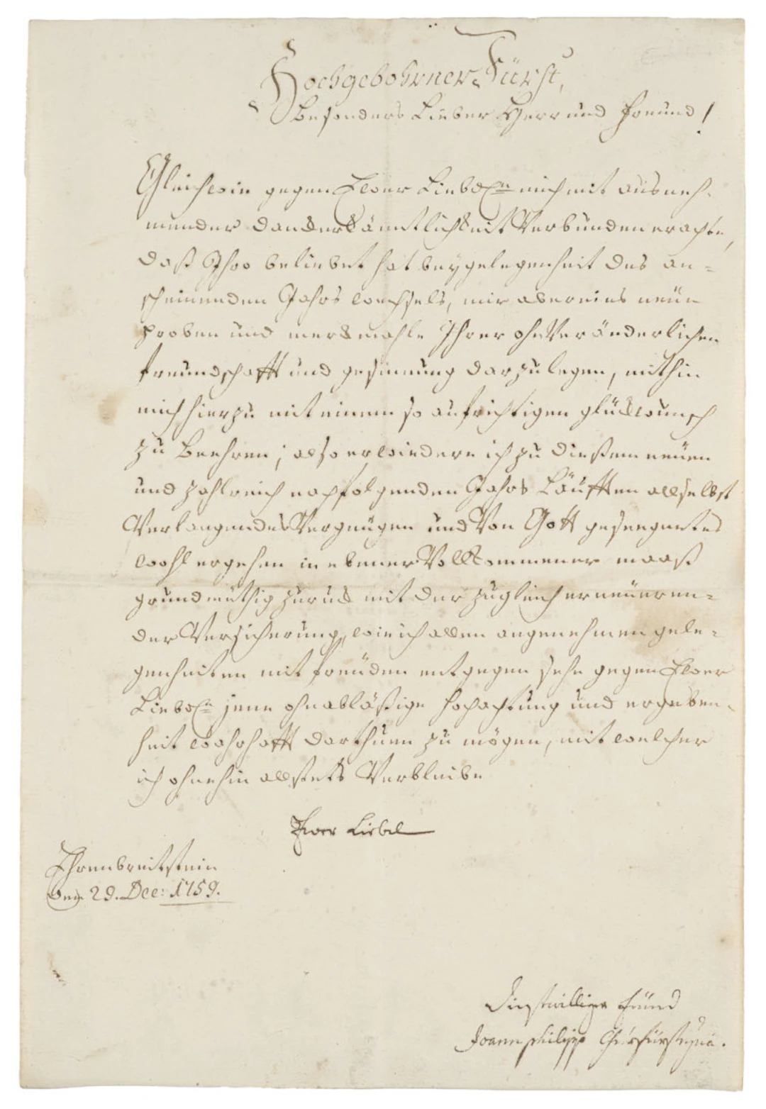 Johann IX. Philipp von Walderdorff. Brief mit eigenhändiger …