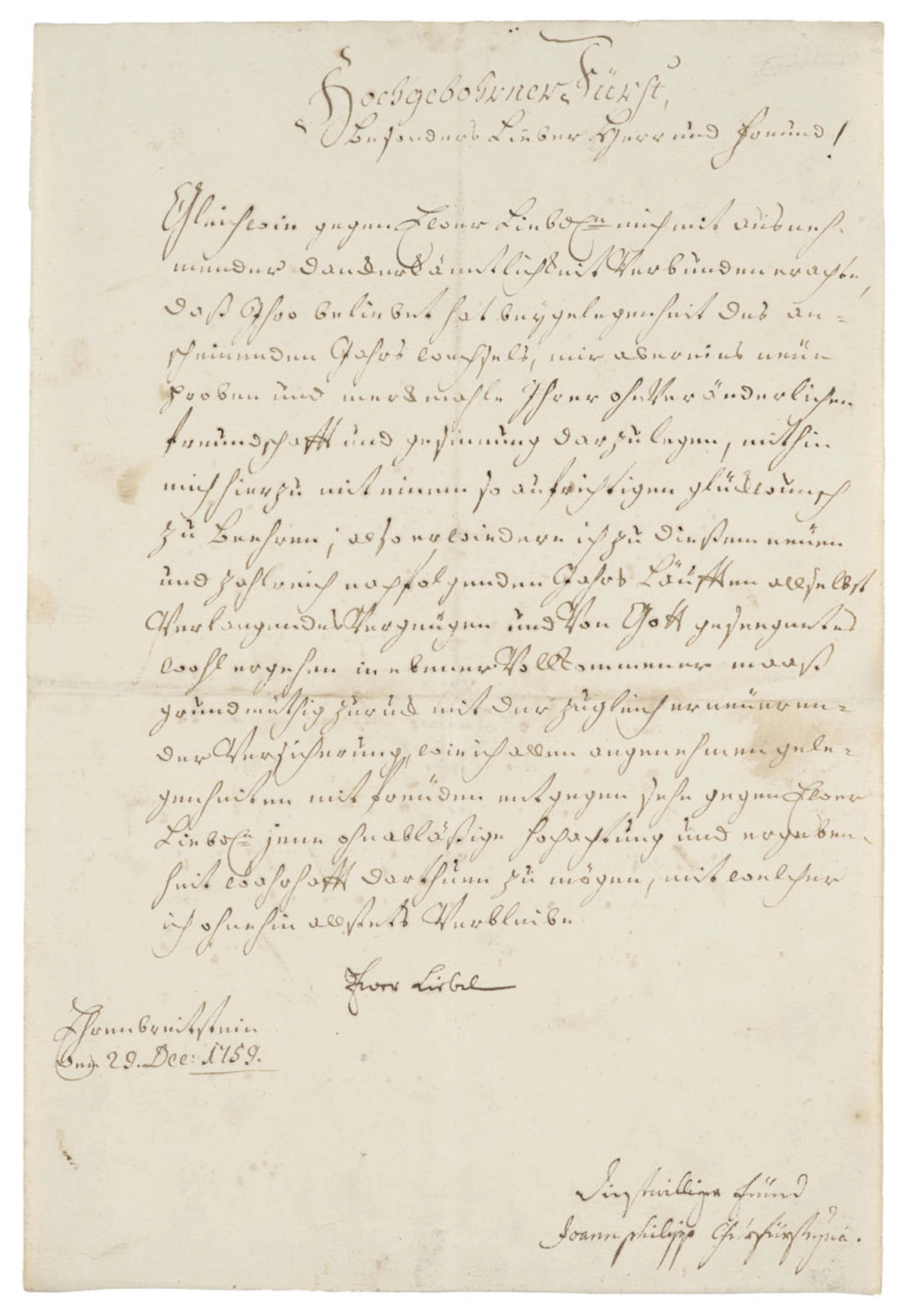 Johann IX. Philipp von Walderdorff. Brief mit eigenhändiger …