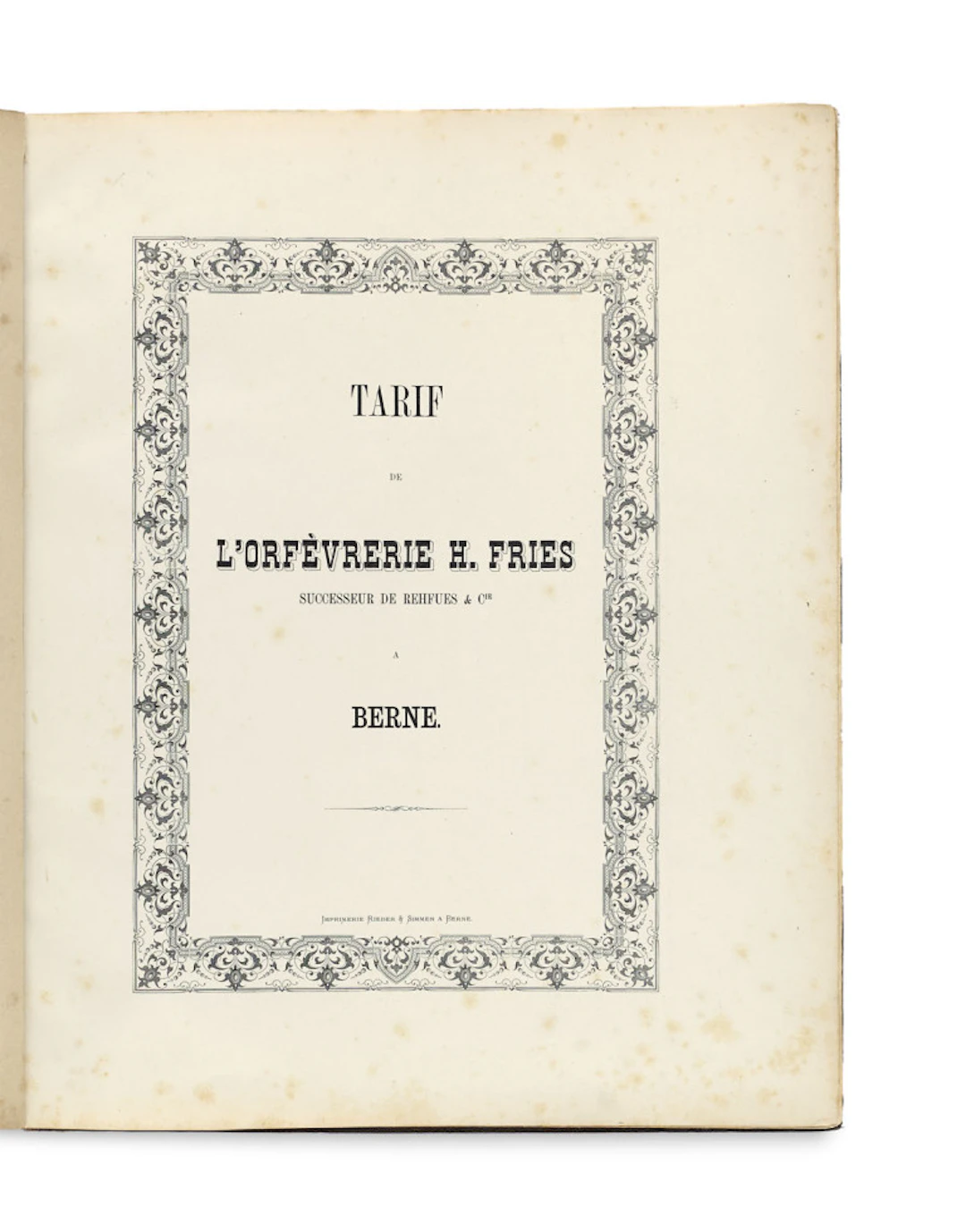 Bern Orfèvrerie H. Fries. Tarif de l'orfèvrerie H. …