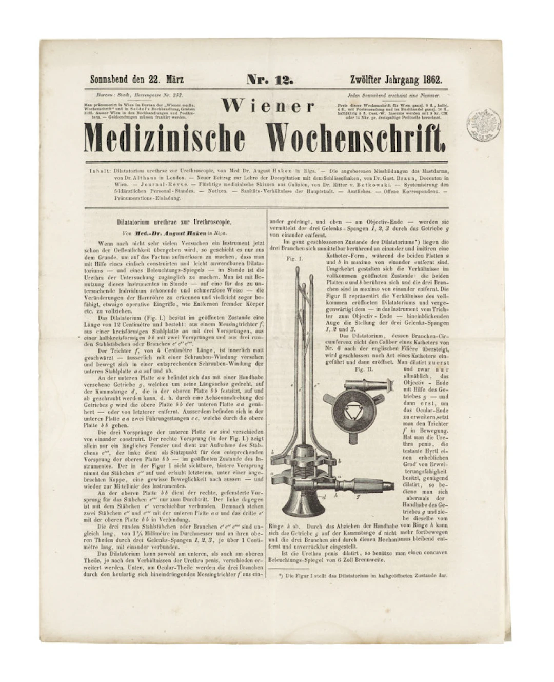 August Haken. Dilatatorium urethrae zur …
