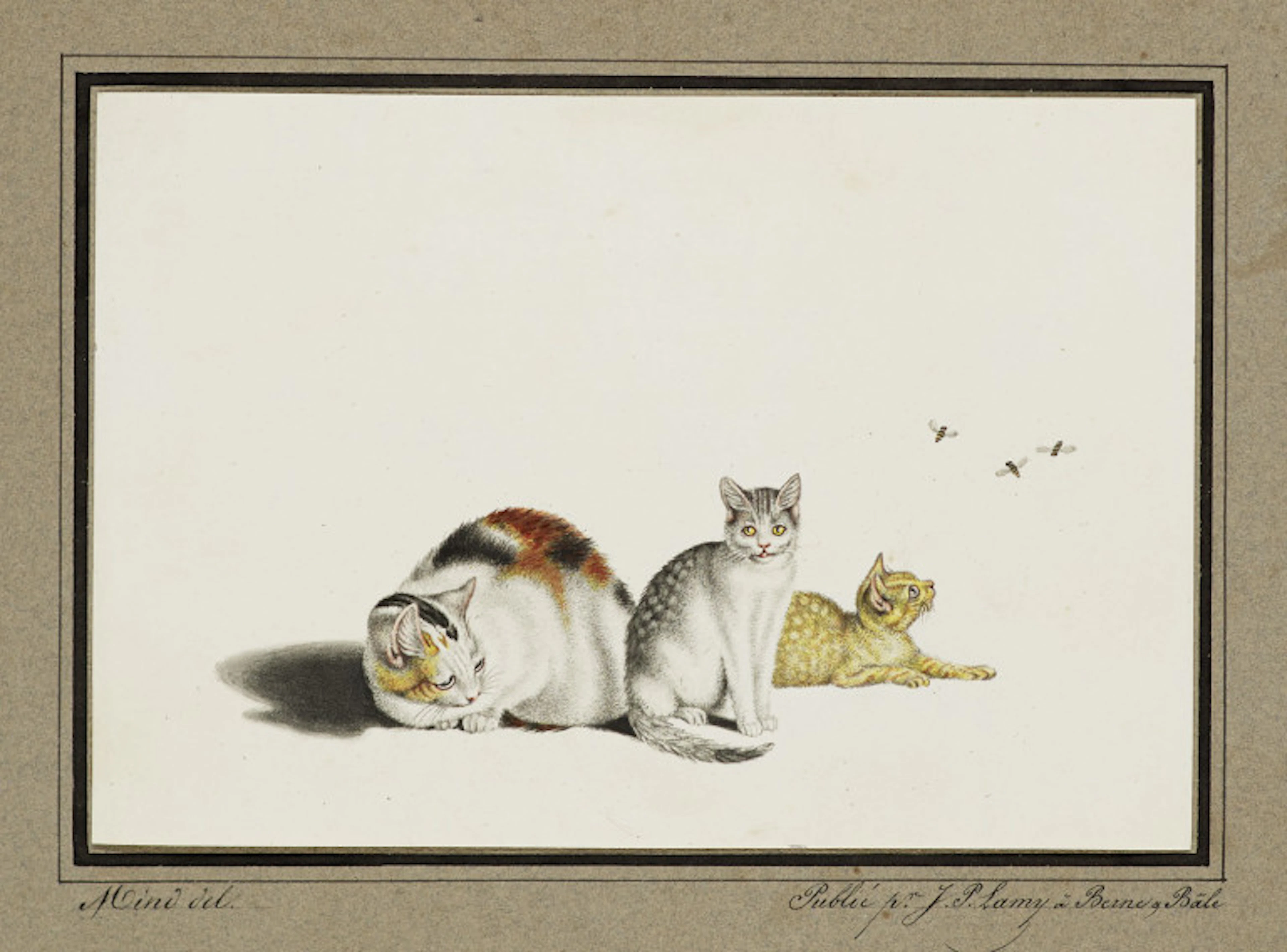 Gottfried Mind. 2 Arbeiten. Spielende Katzen. …