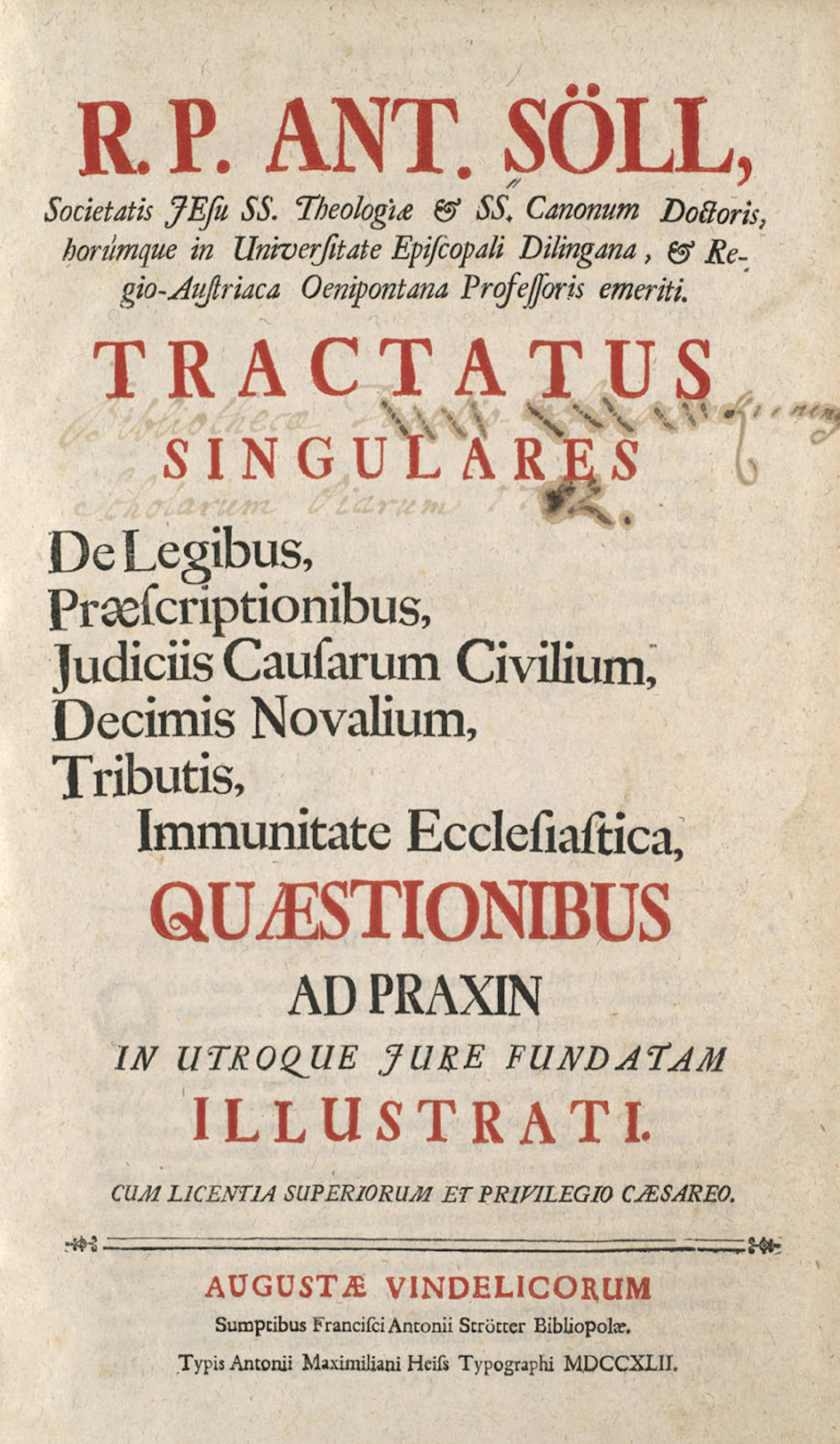 Anton Söll. Tractatus Singulares De …