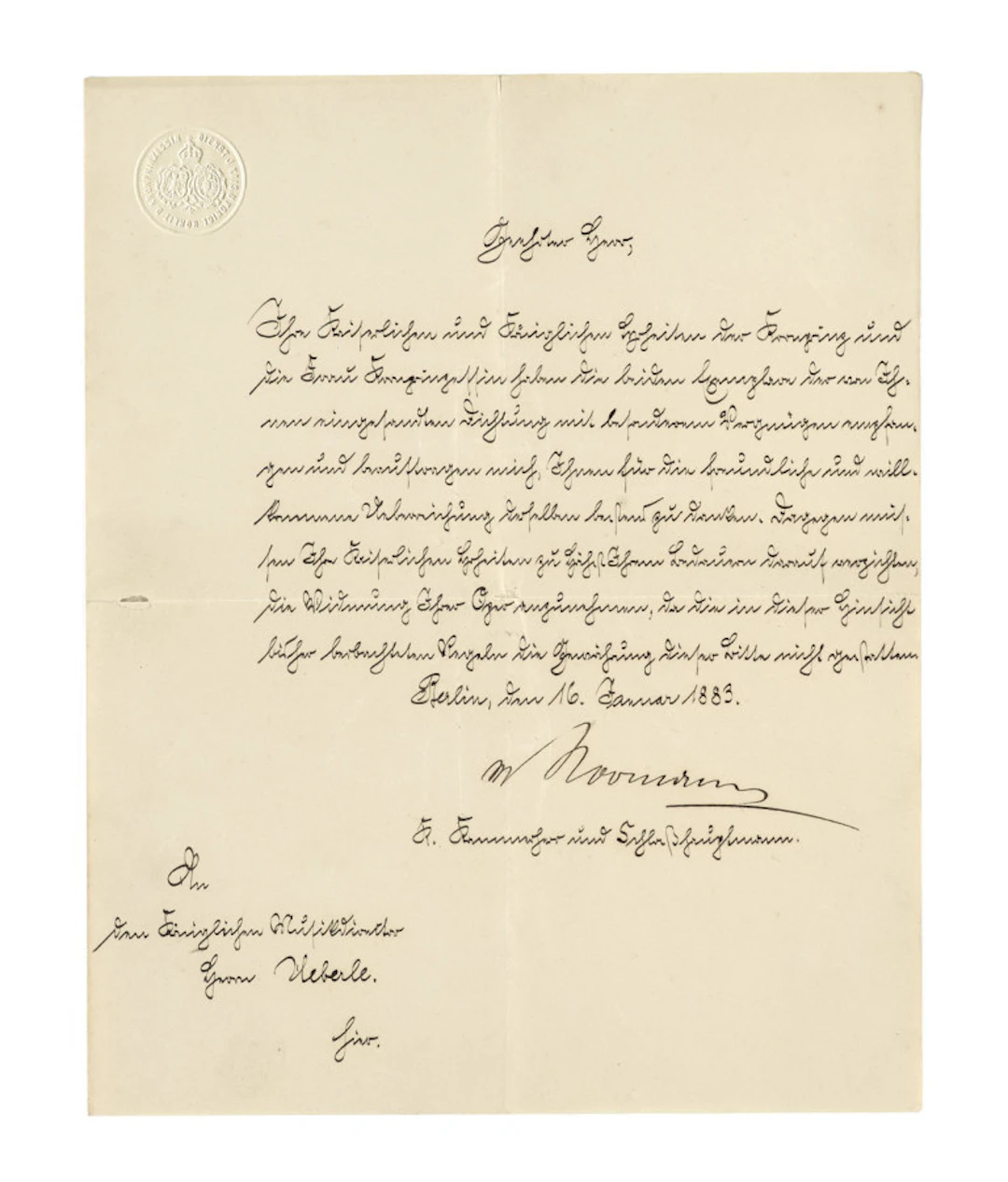 Carl Wilhelm von Normann. Brief im Auftrag des …