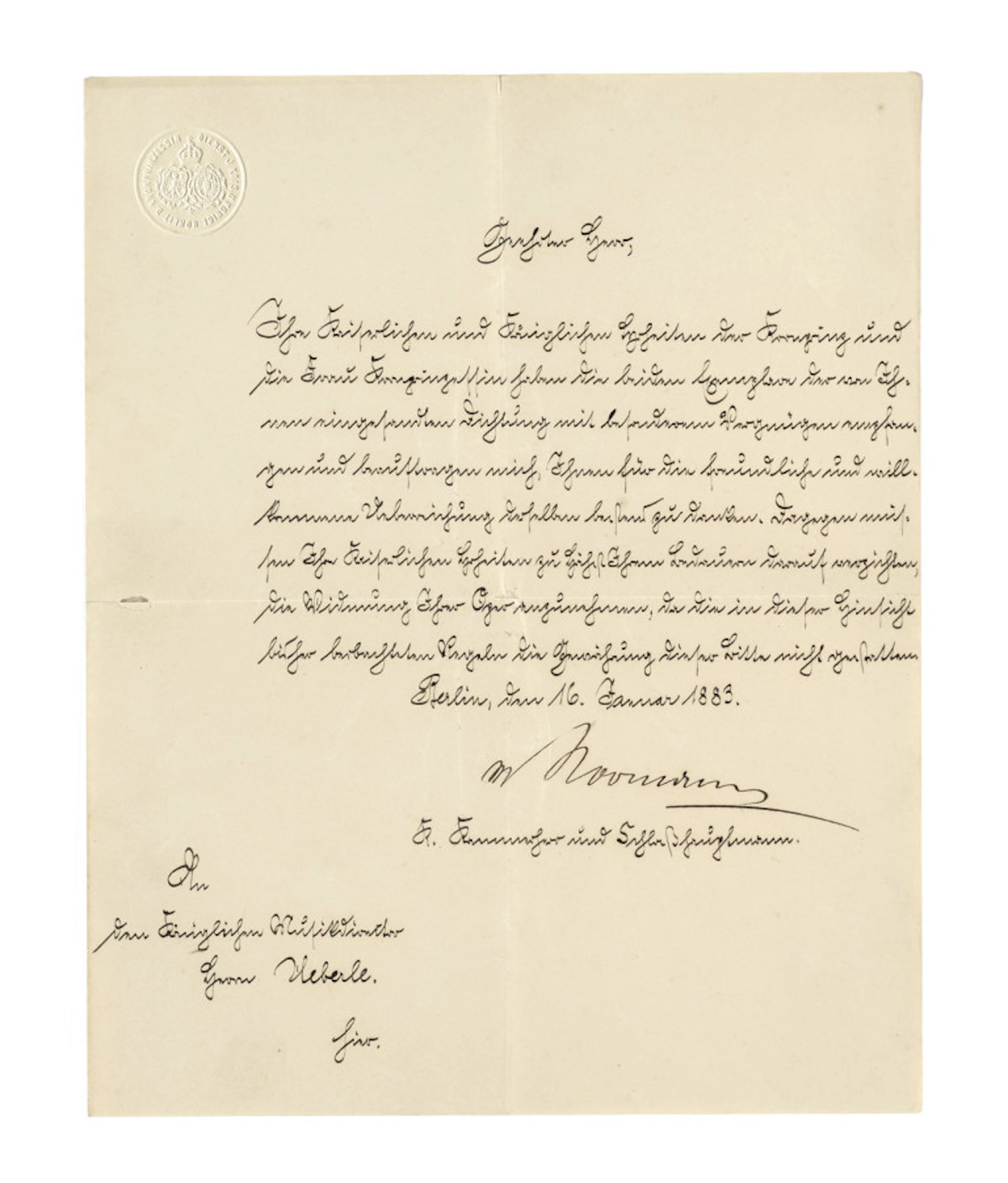 Carl Wilhelm von Normann. Brief im Auftrag des …