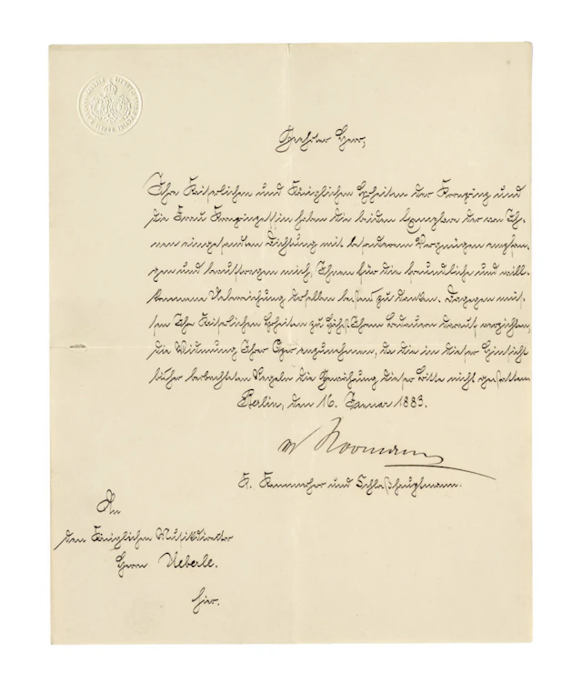 Carl Wilhelm von Normann. Brief im Auftrag des …