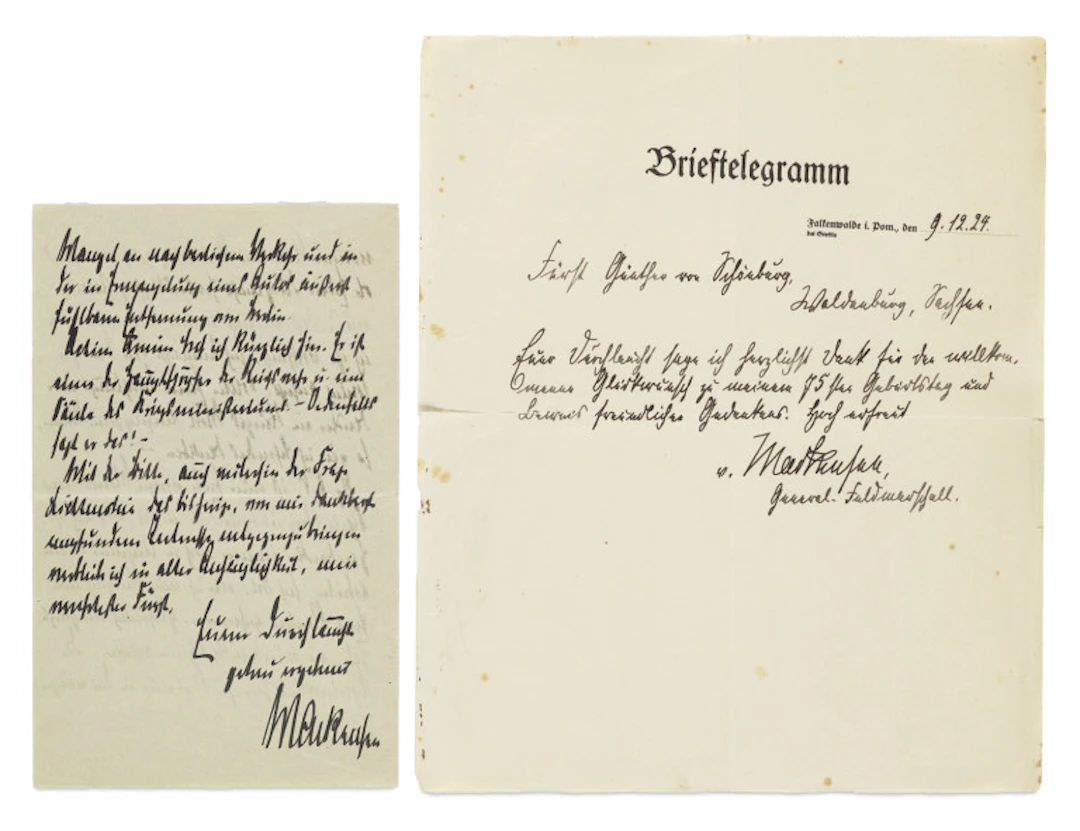 August von Mackensen. Brieftelegramm mit …