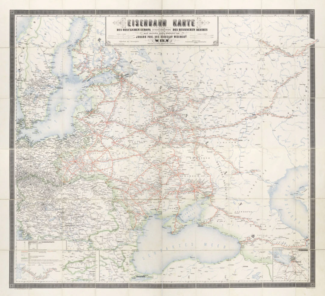 Johann Pohl u. Bohuslav Widimský. Eisenbahn Karte des …