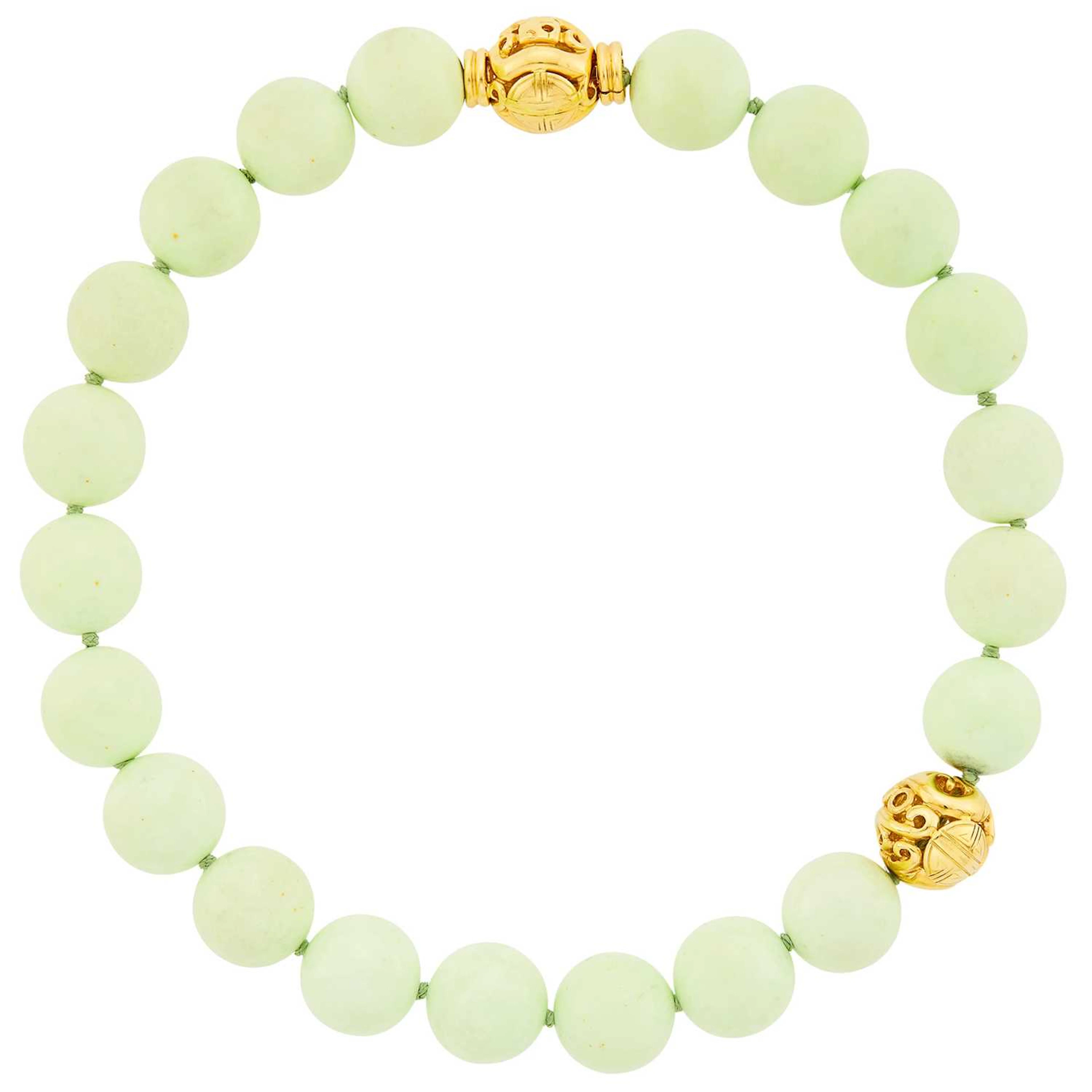 Lemon Chrysoprase and Gold Bead Necklace with Gold Clasp