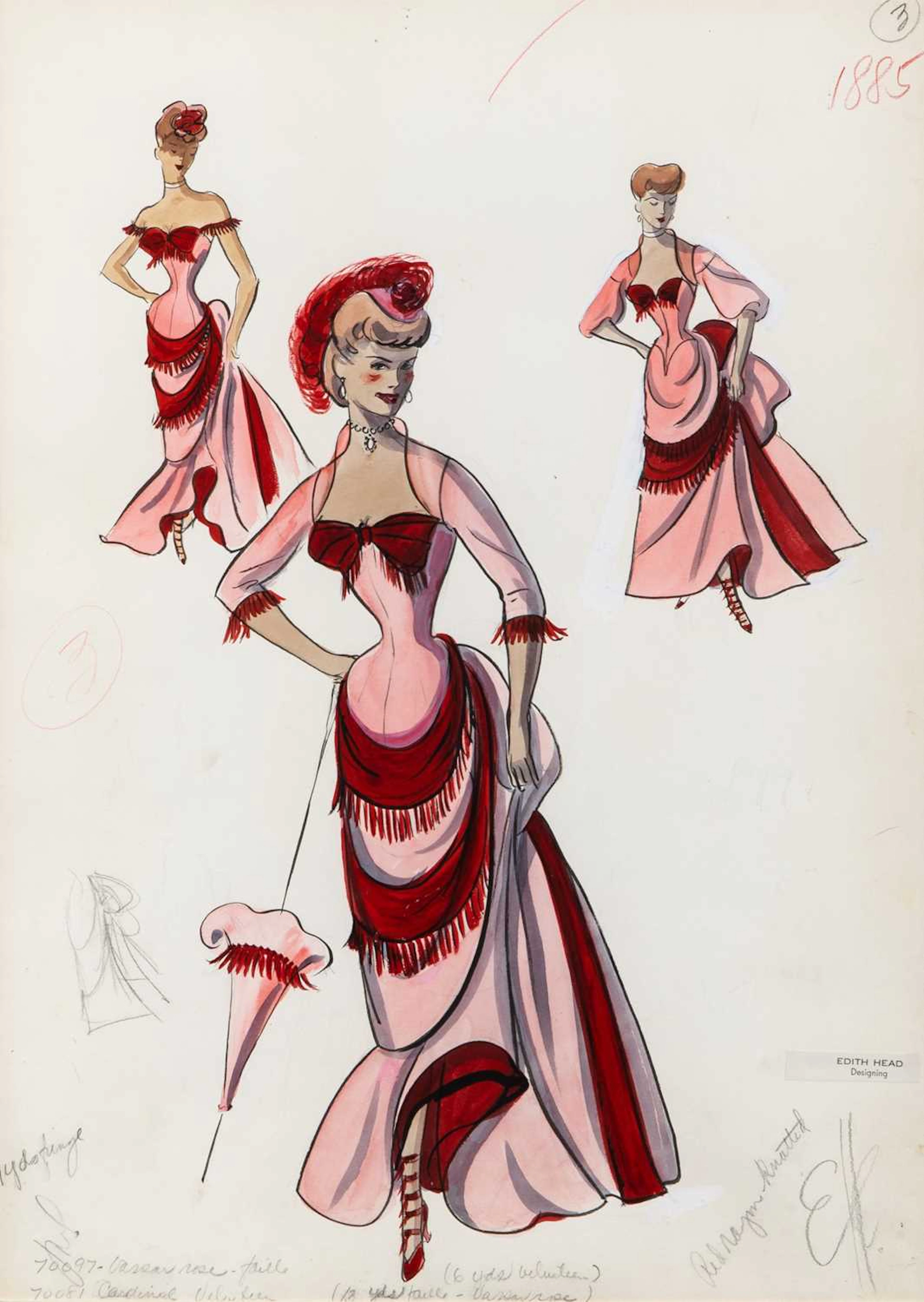 An original Edith Head costume design for Rosemary Clooney in Red Garters