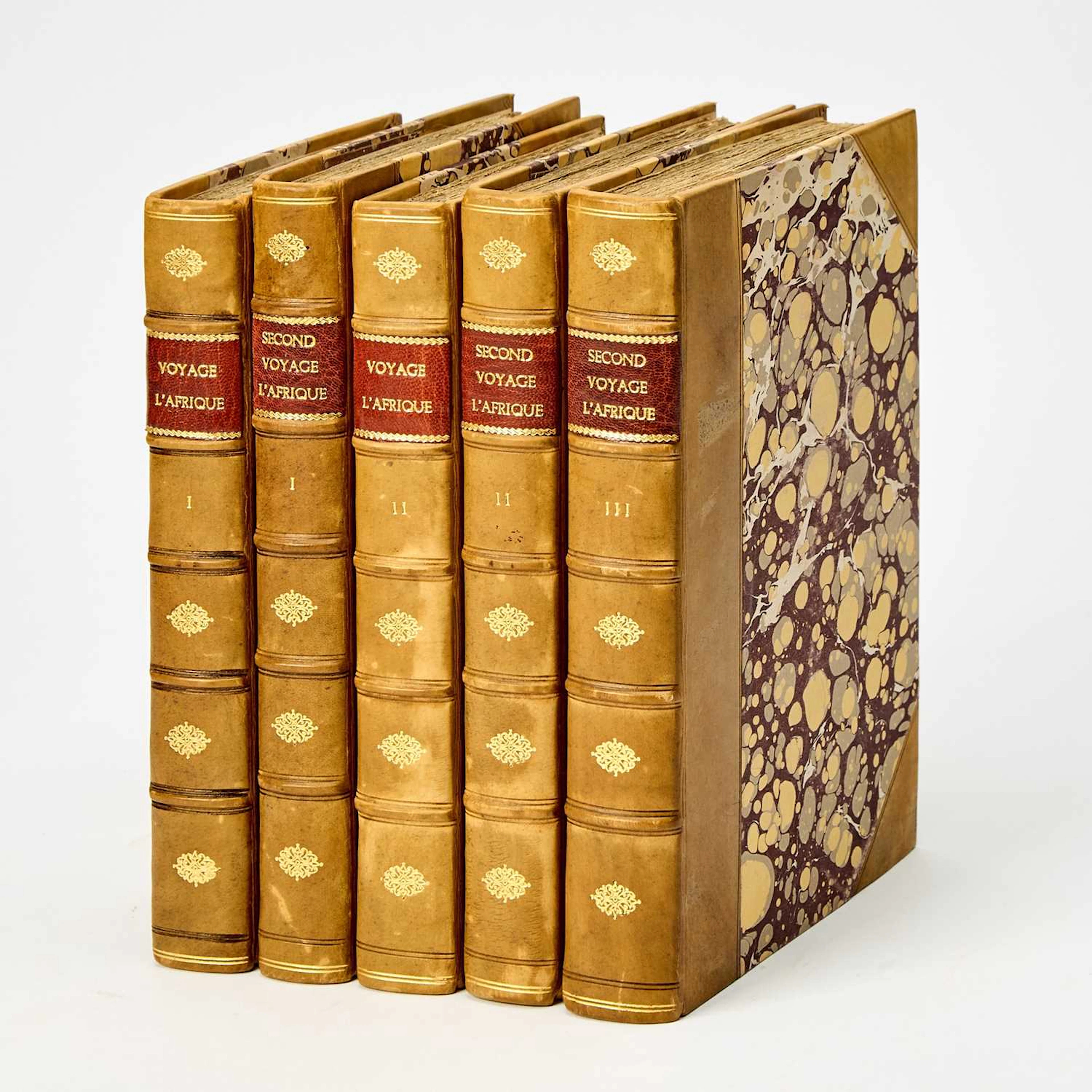 An attractively bound set of the first and second voyages of Levaillant