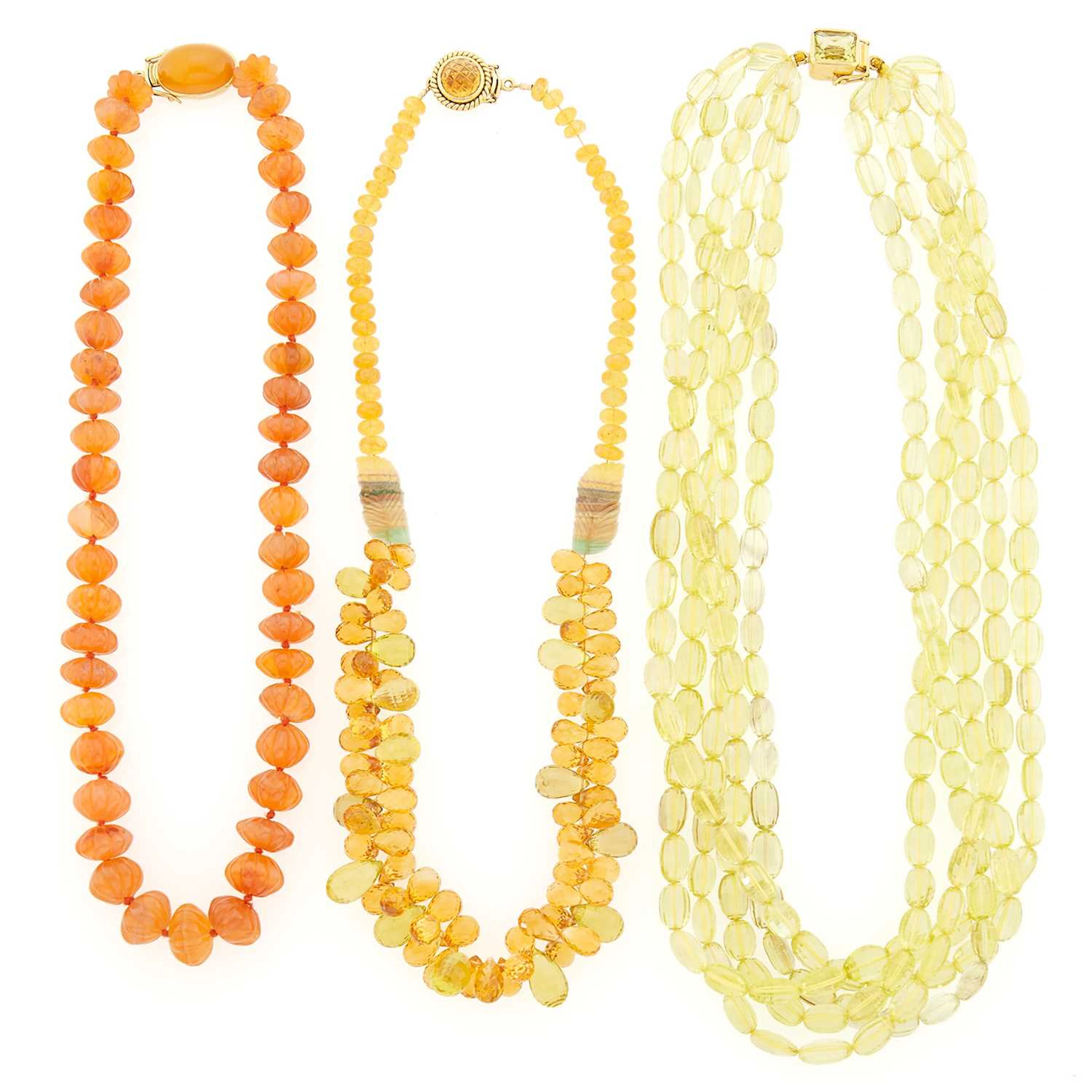Three Lemon Quartz, Citrine, Carnelian and Fluorite Bead Necklaces
