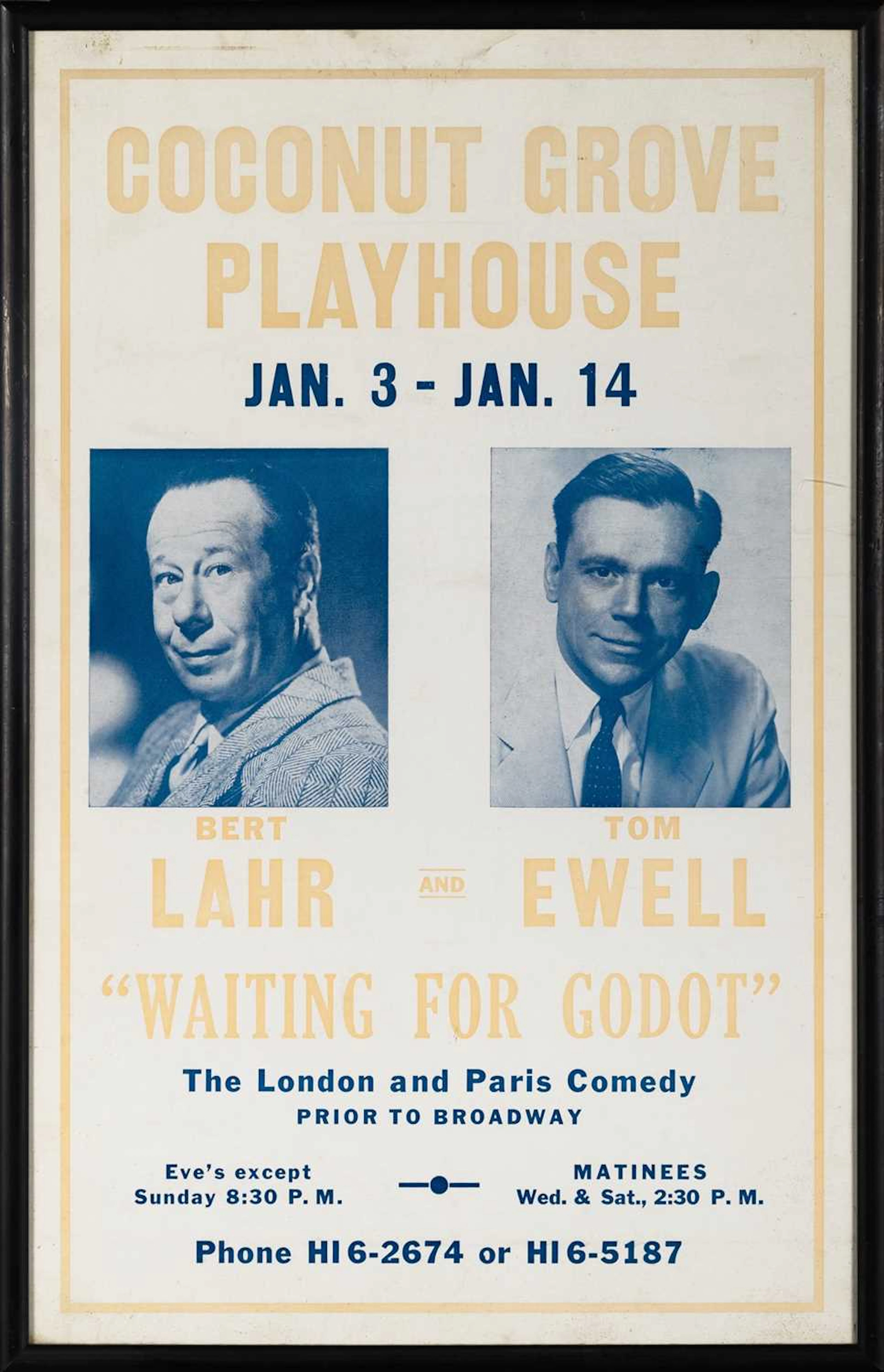 The original Coconut Grove Playhouse poster for Waiting for Godot