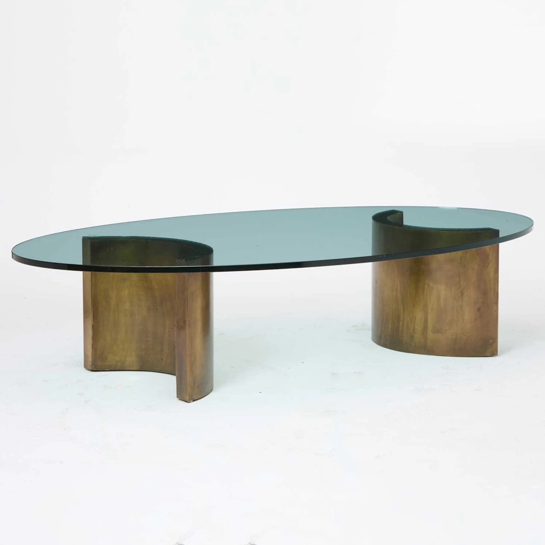 Philip and Kelvin Laverne Patinated Metal and Glass Coffee Table