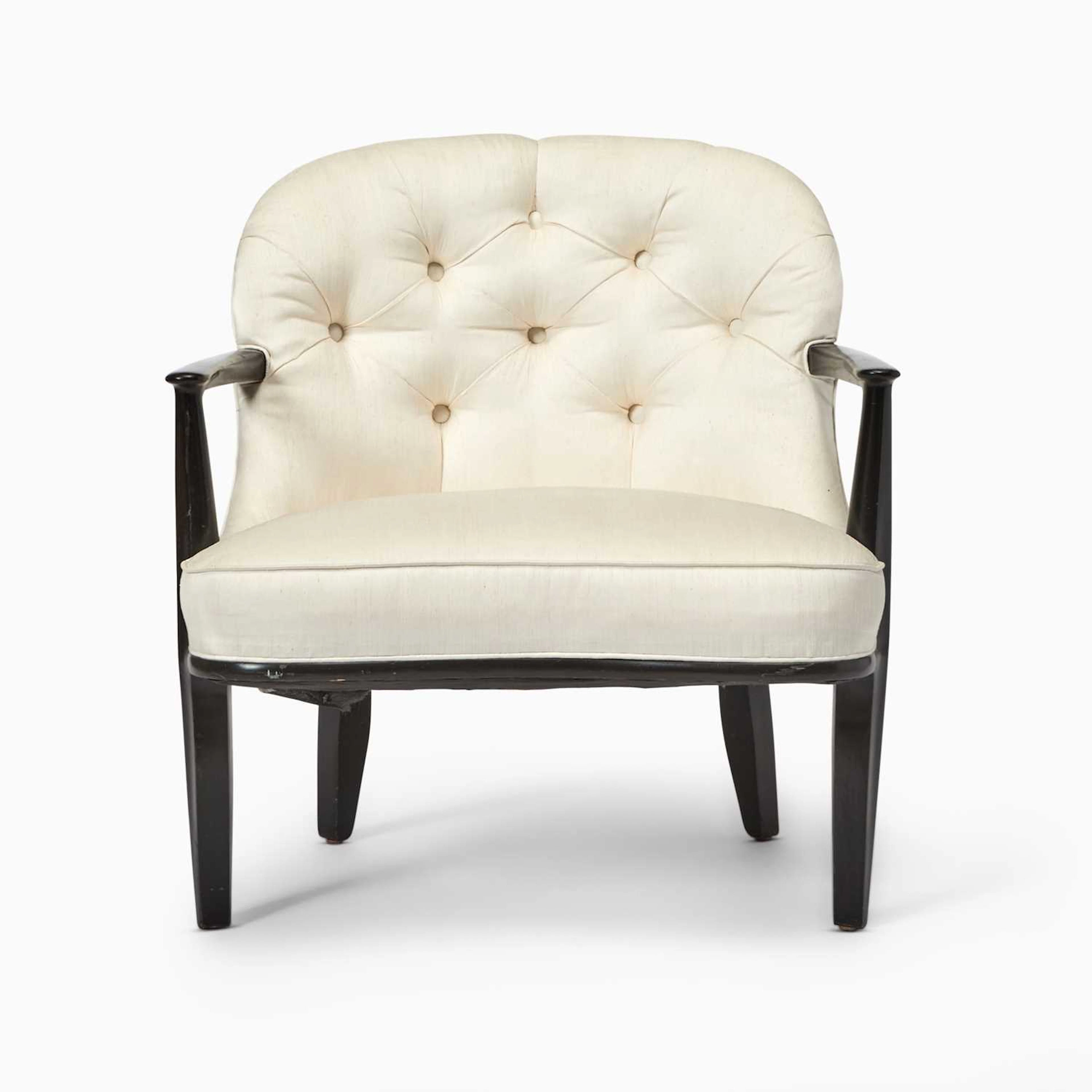Edward Wormley for Dunbar Upholstered Dark Stained Wood "Janus" Armchair