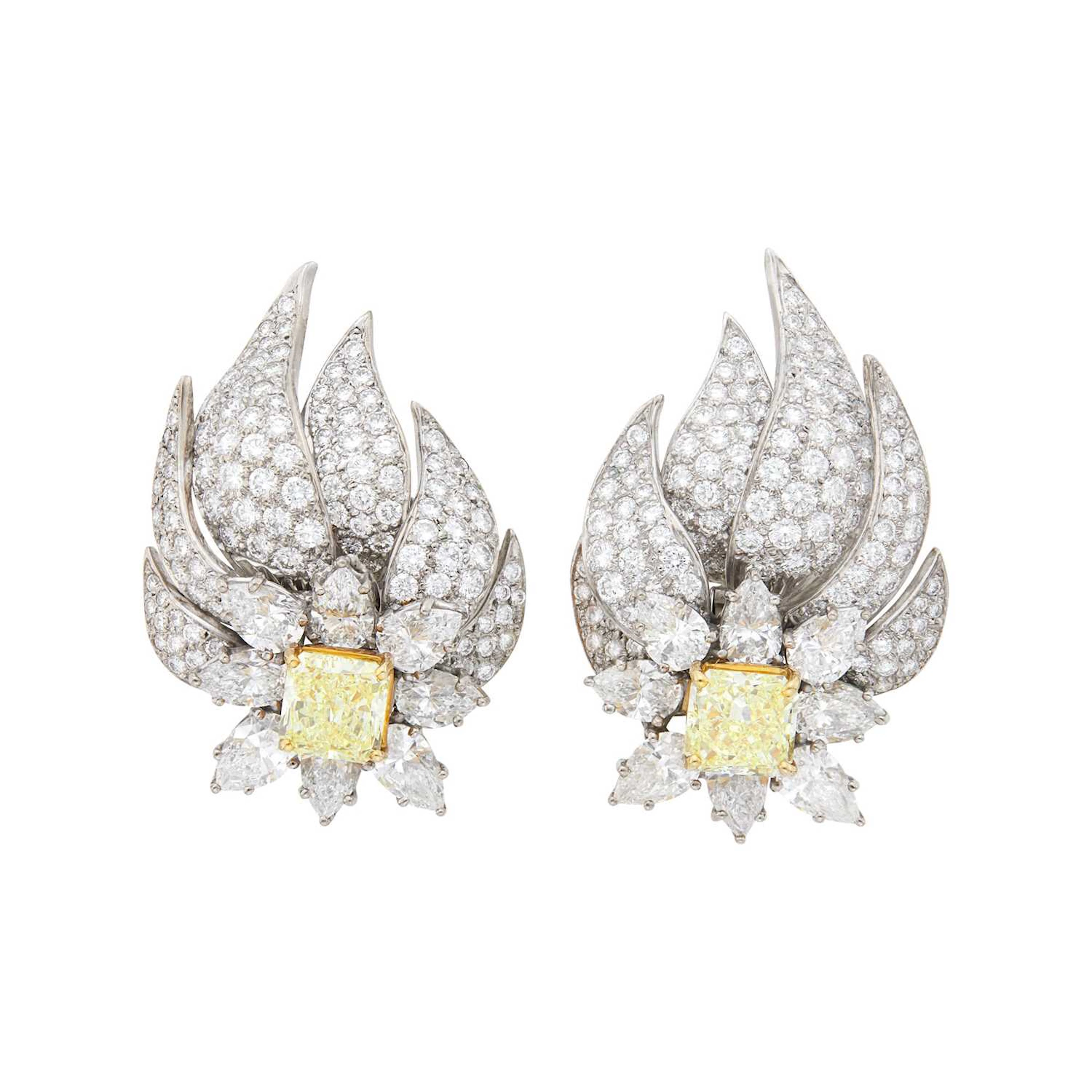 Graff Pair of White Gold, Fancy Yellow Diamond and Diamond Flare Earclips