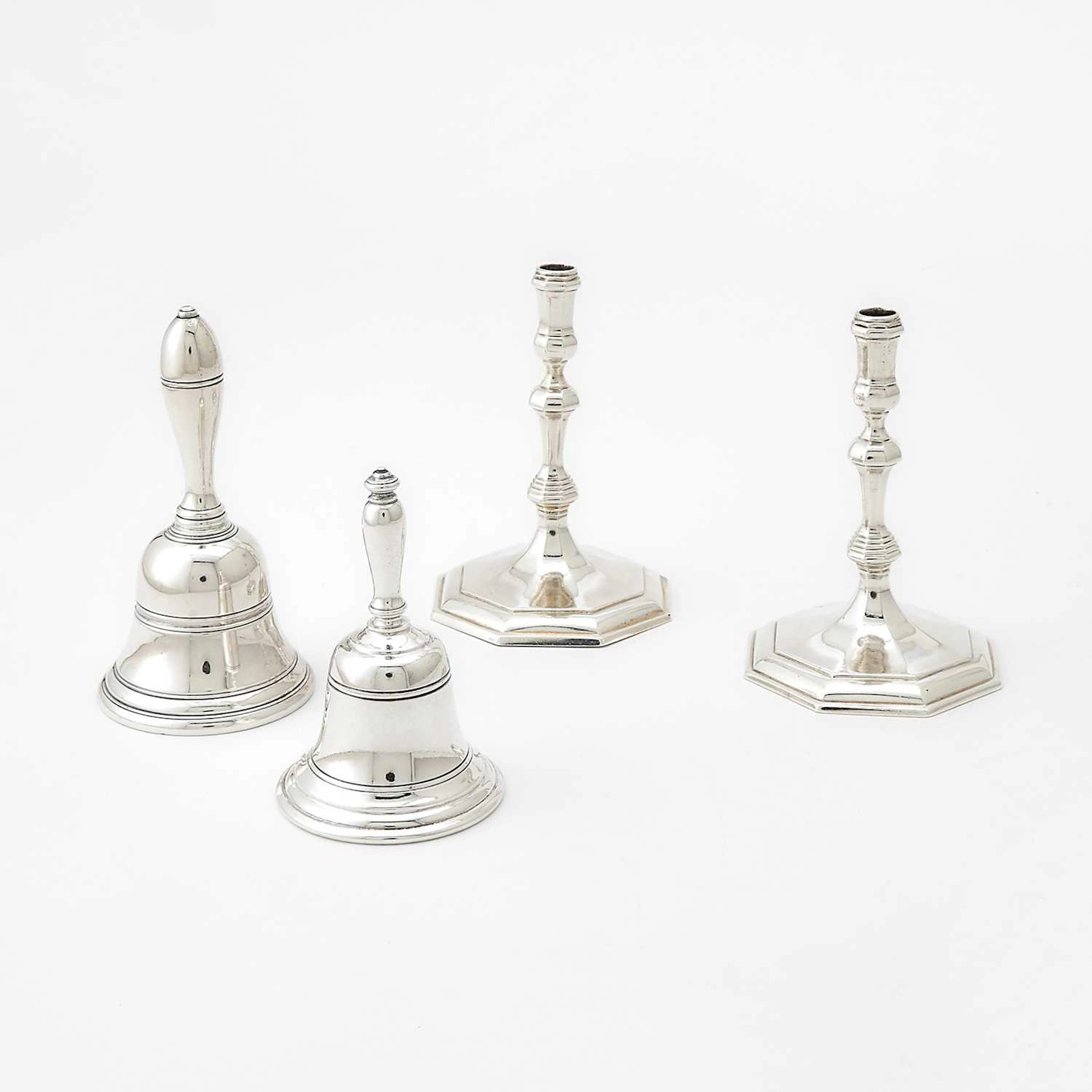 Pair of English Sterling Silver Tapersticks and Two Tiffany & Co.