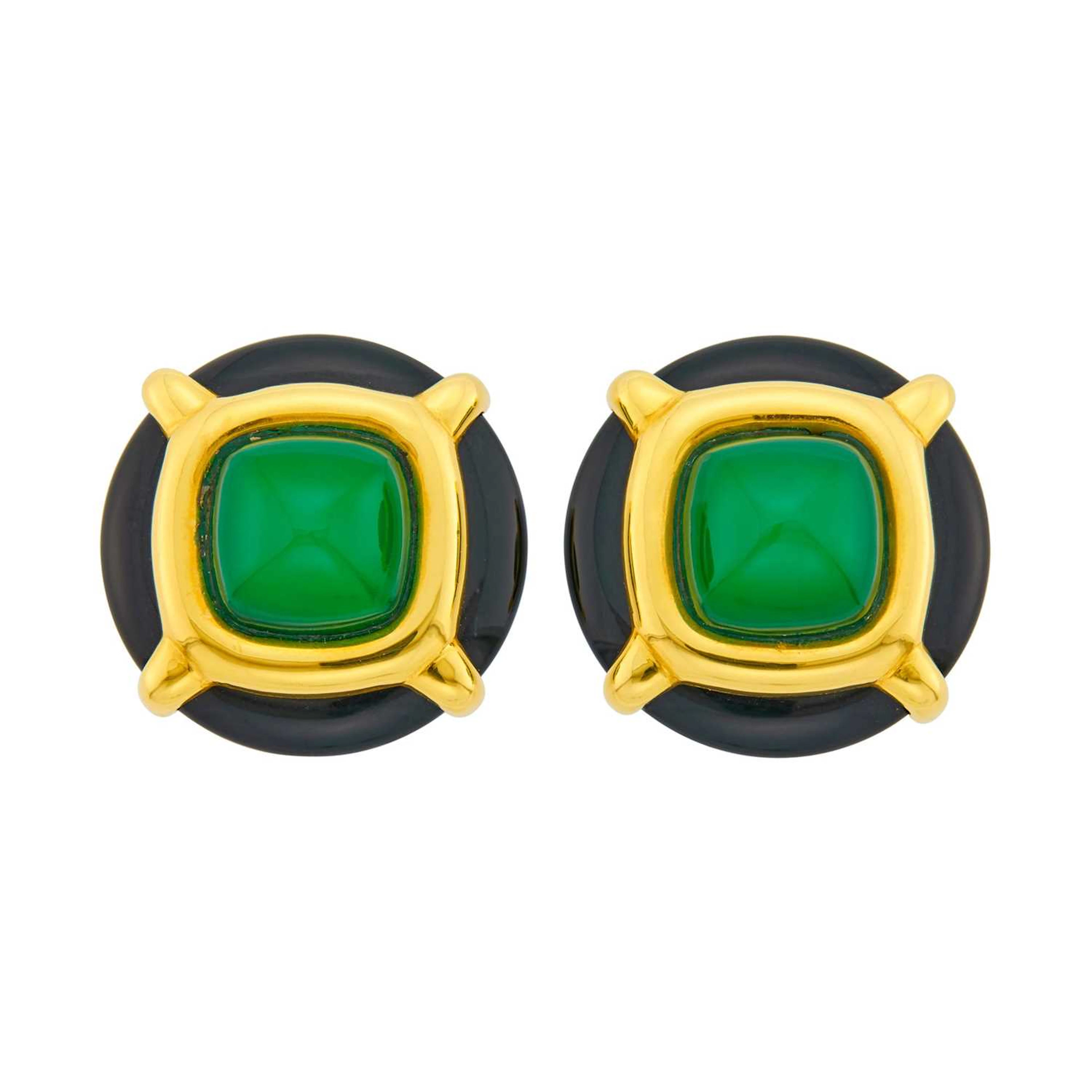 Aldo Cipullo for Cartier Pair of Gold, Green Chrysoprase and Black