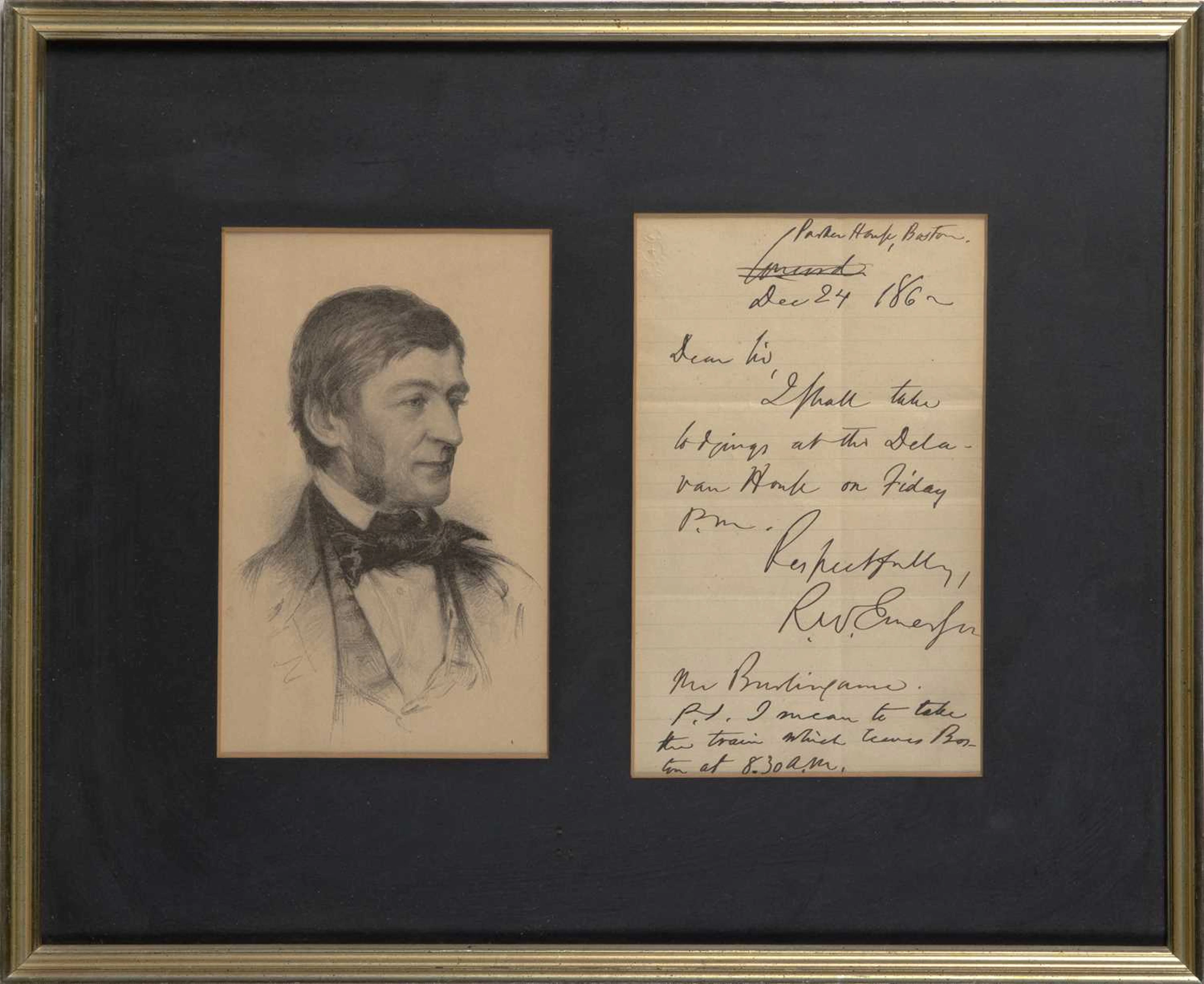 Autograph note signed by Ralph Waldo Emerson
