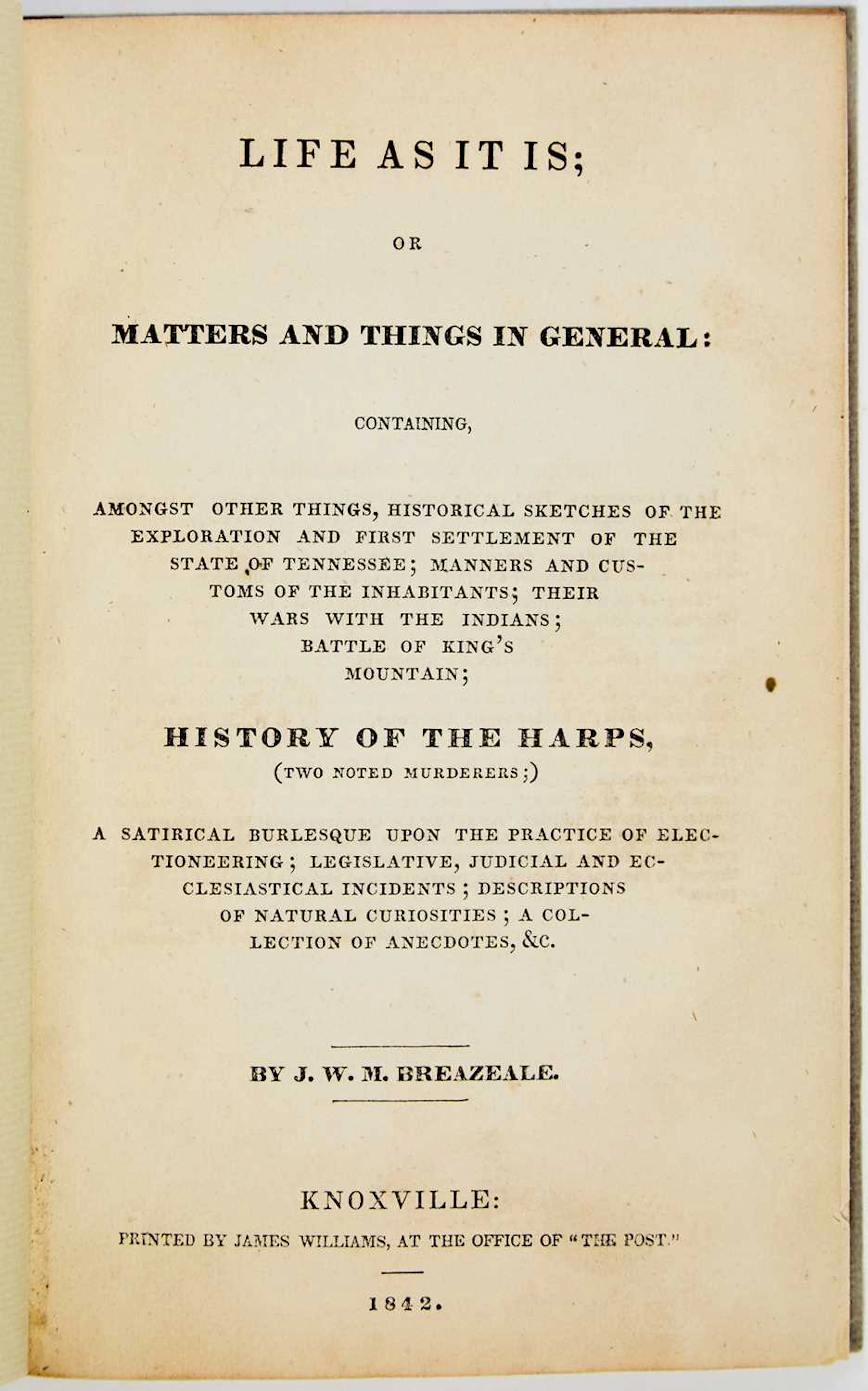 A scarce Knoxville imprint with an account of the Harpe Brothers murders