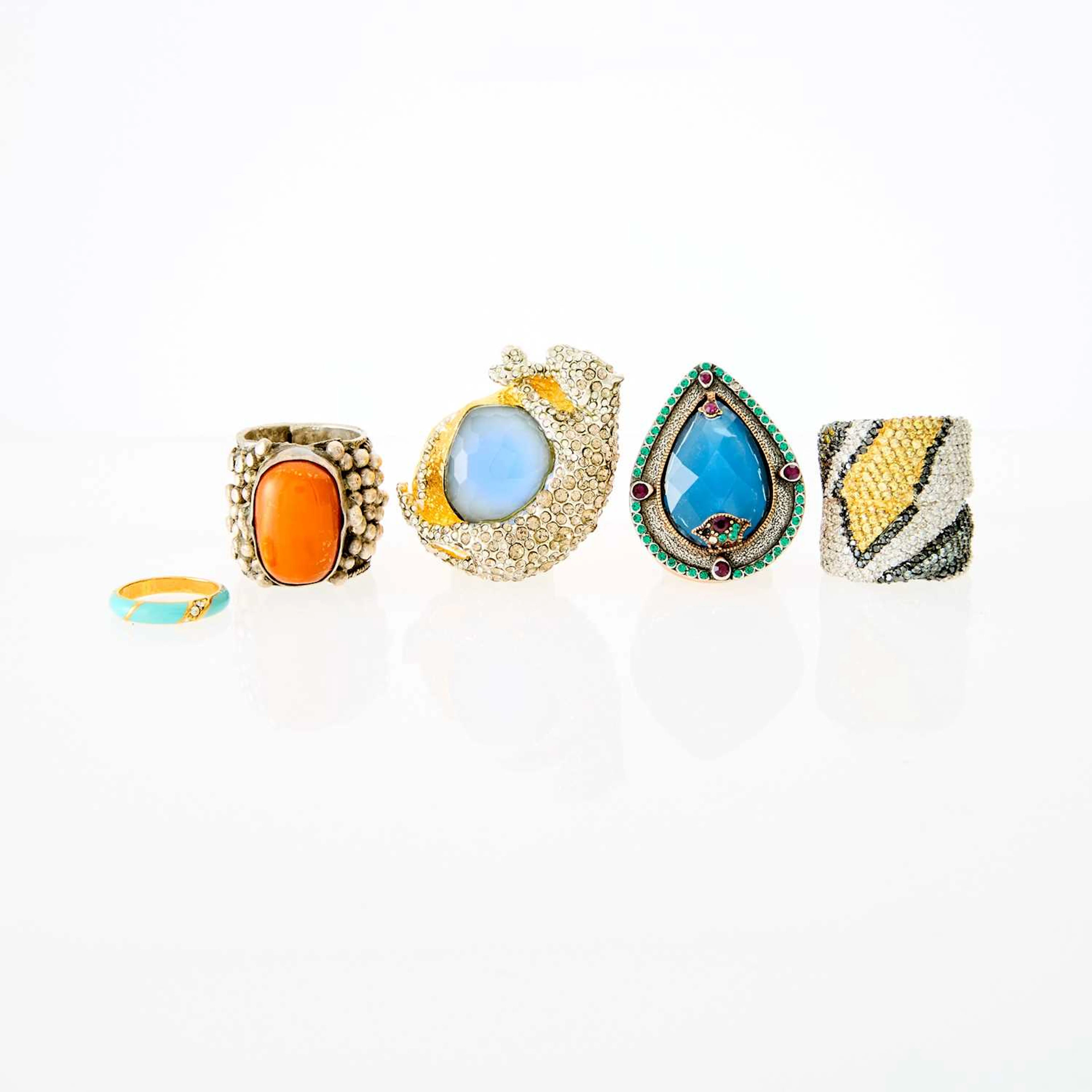 Group of Silver, Metal, Rhinestone and Colored Stone Rings