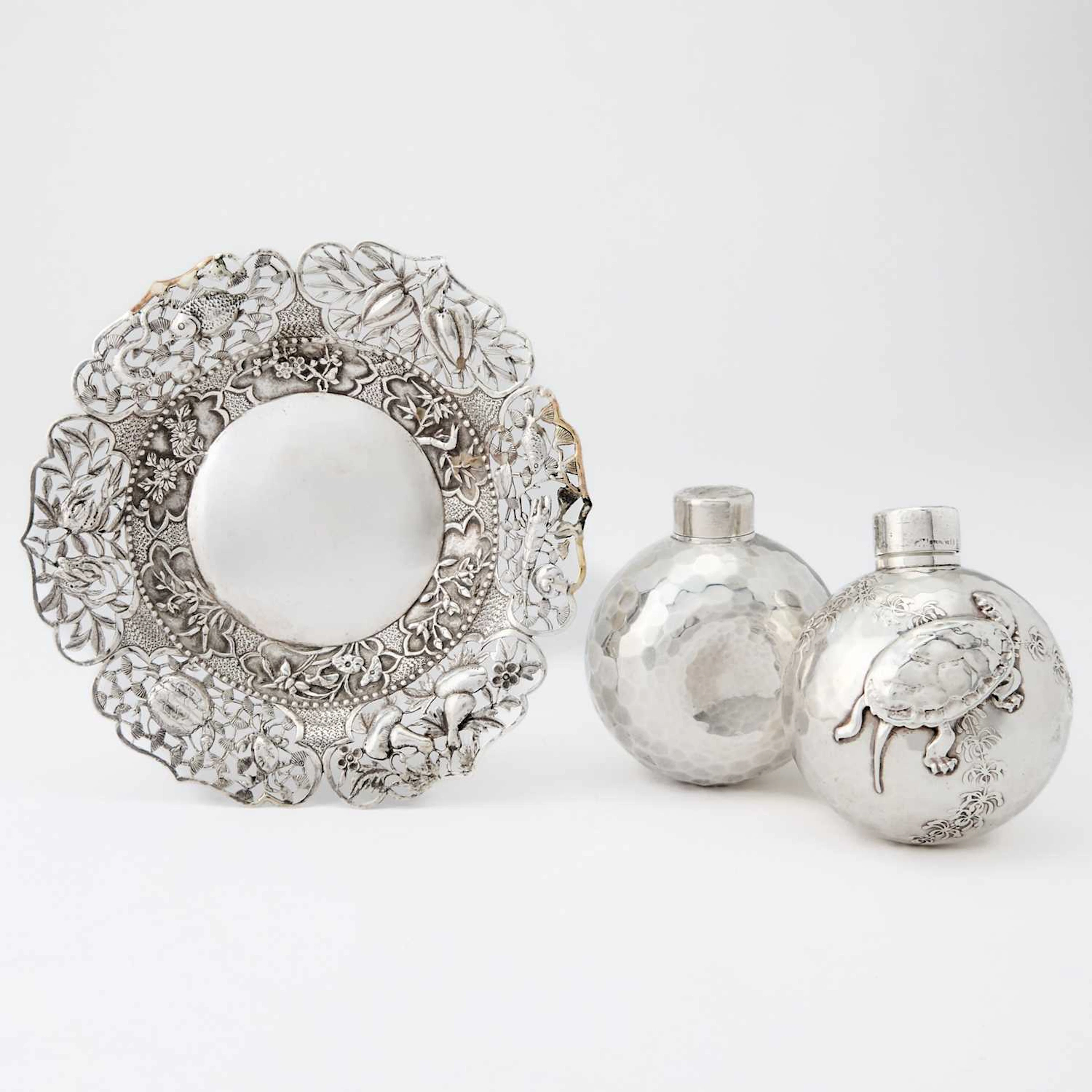 Pair of Whiting Aesthetic Movement Sterling Silver Ball-Form Scent Flasks