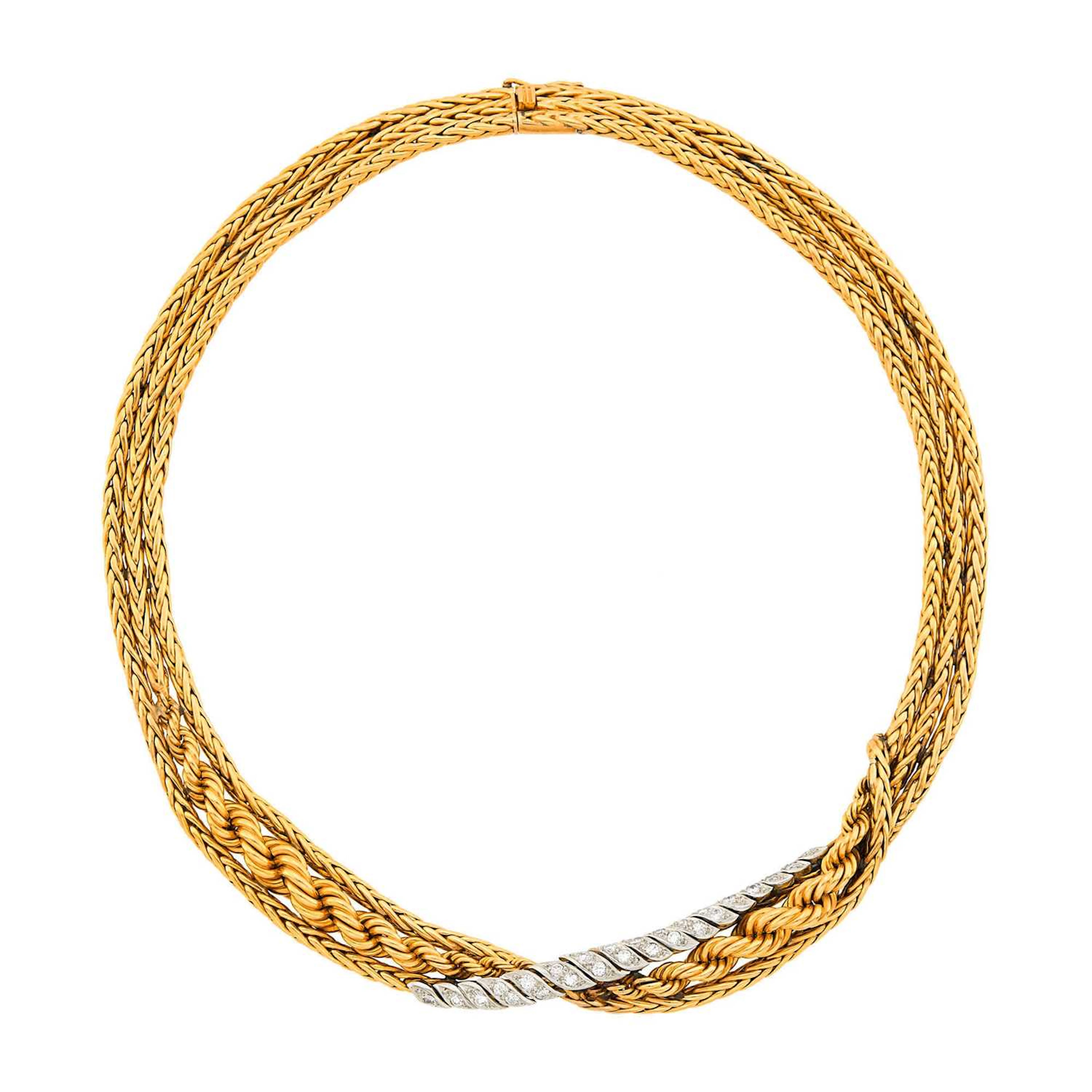 Sterlé Paris Triple Strand Gold, Platinum and Diamond Necklace