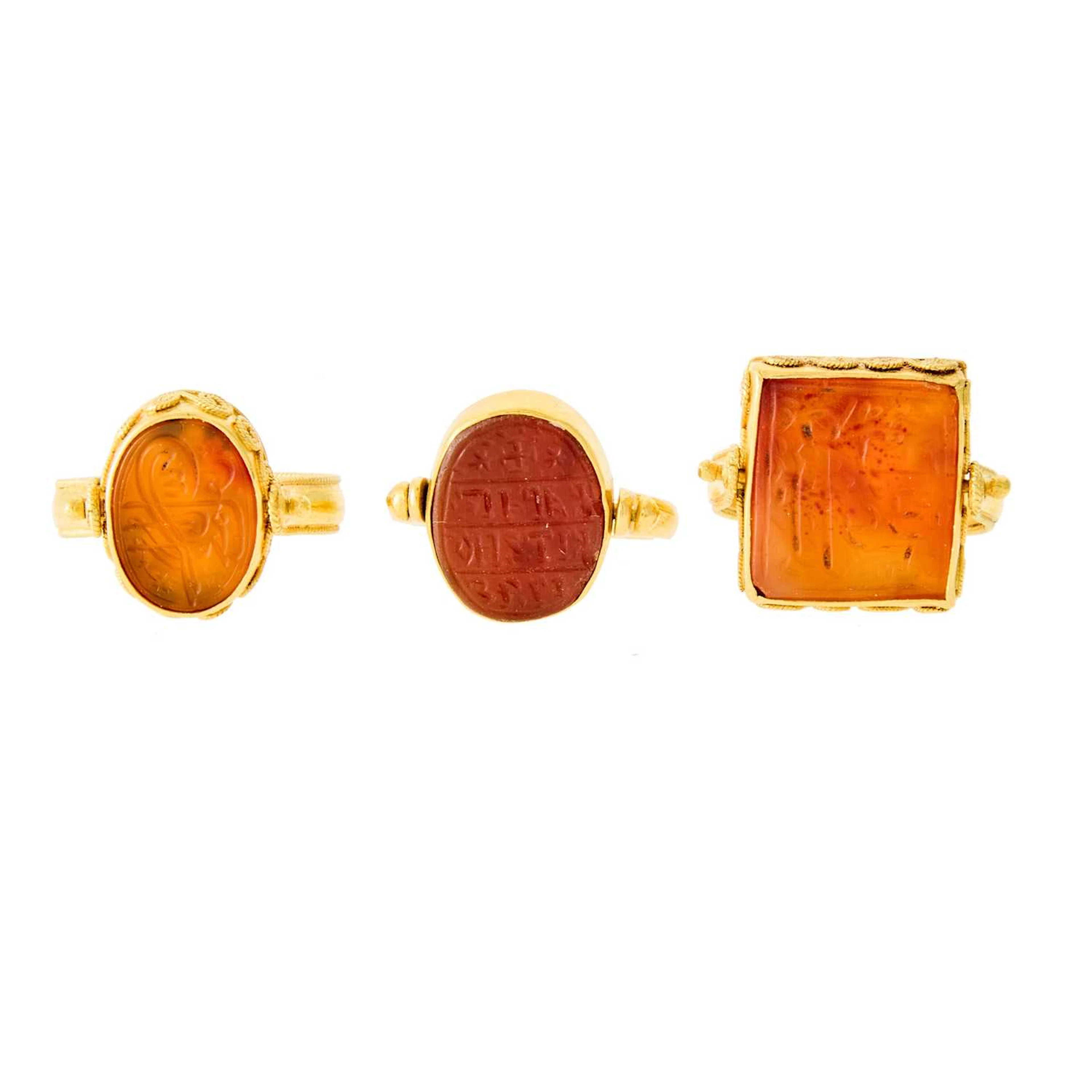 Three High Karat Gold and Carnelian Intaglio Rings